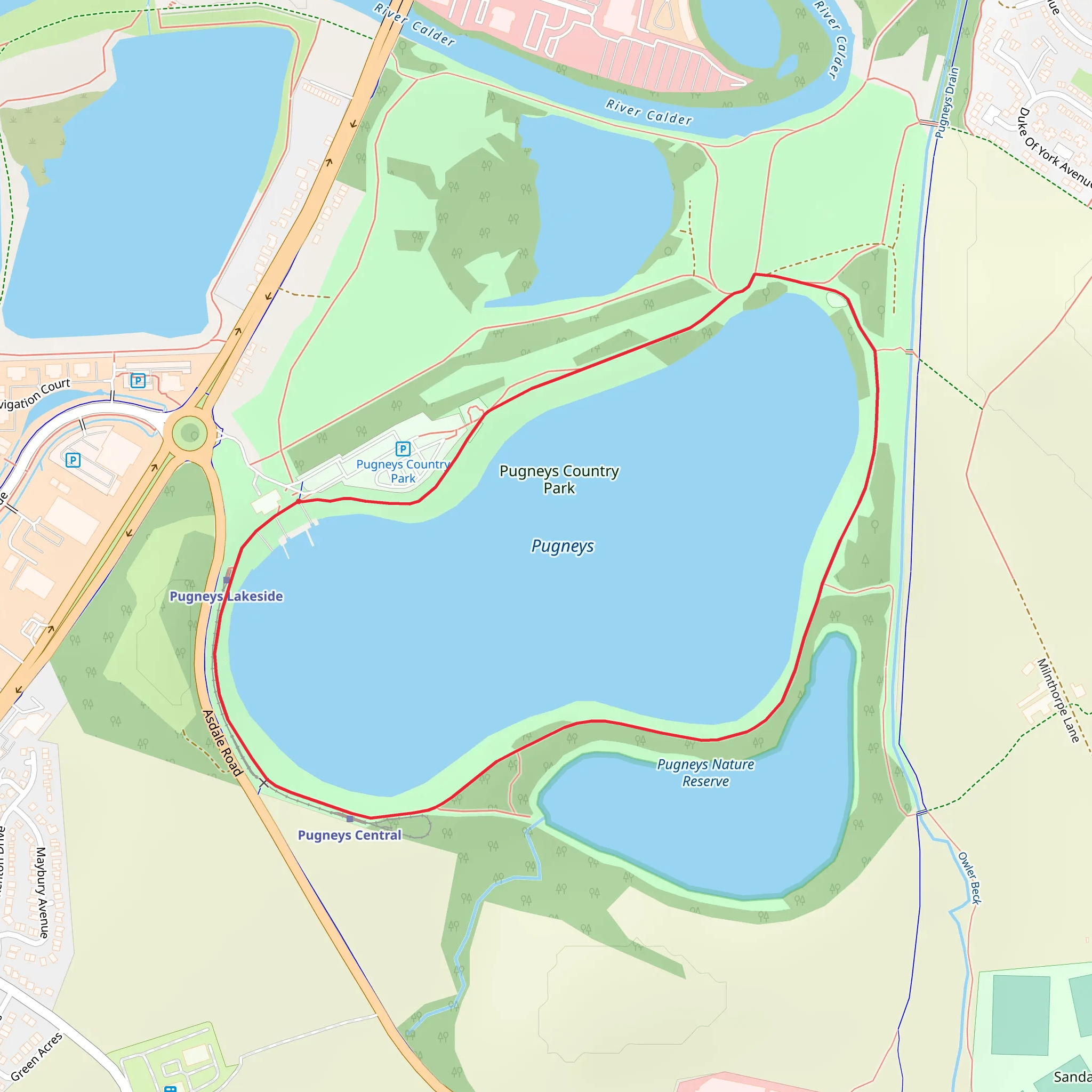 Pugneys Country Park Lake Loop mobile static map