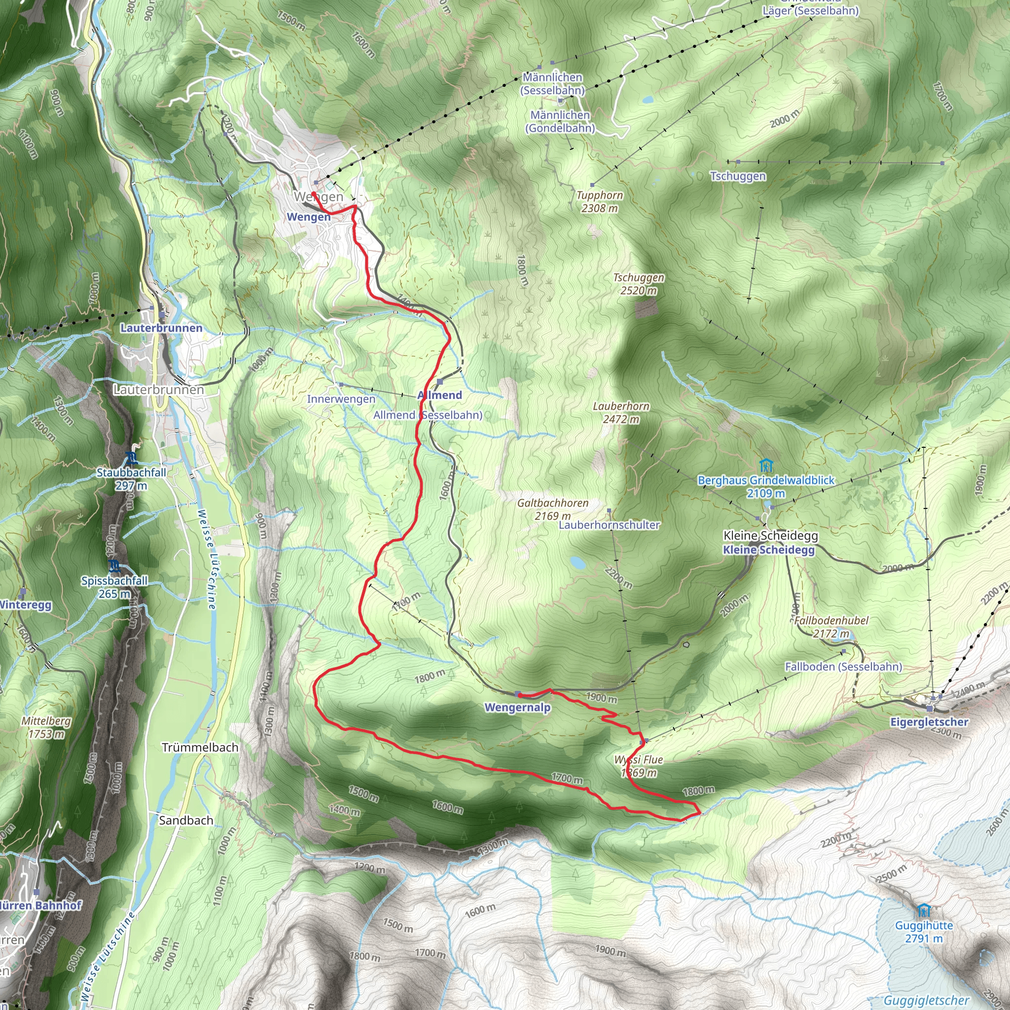 Wengen - Allmend - Mettlen - Biglenalp - Wengernalp mobile static map