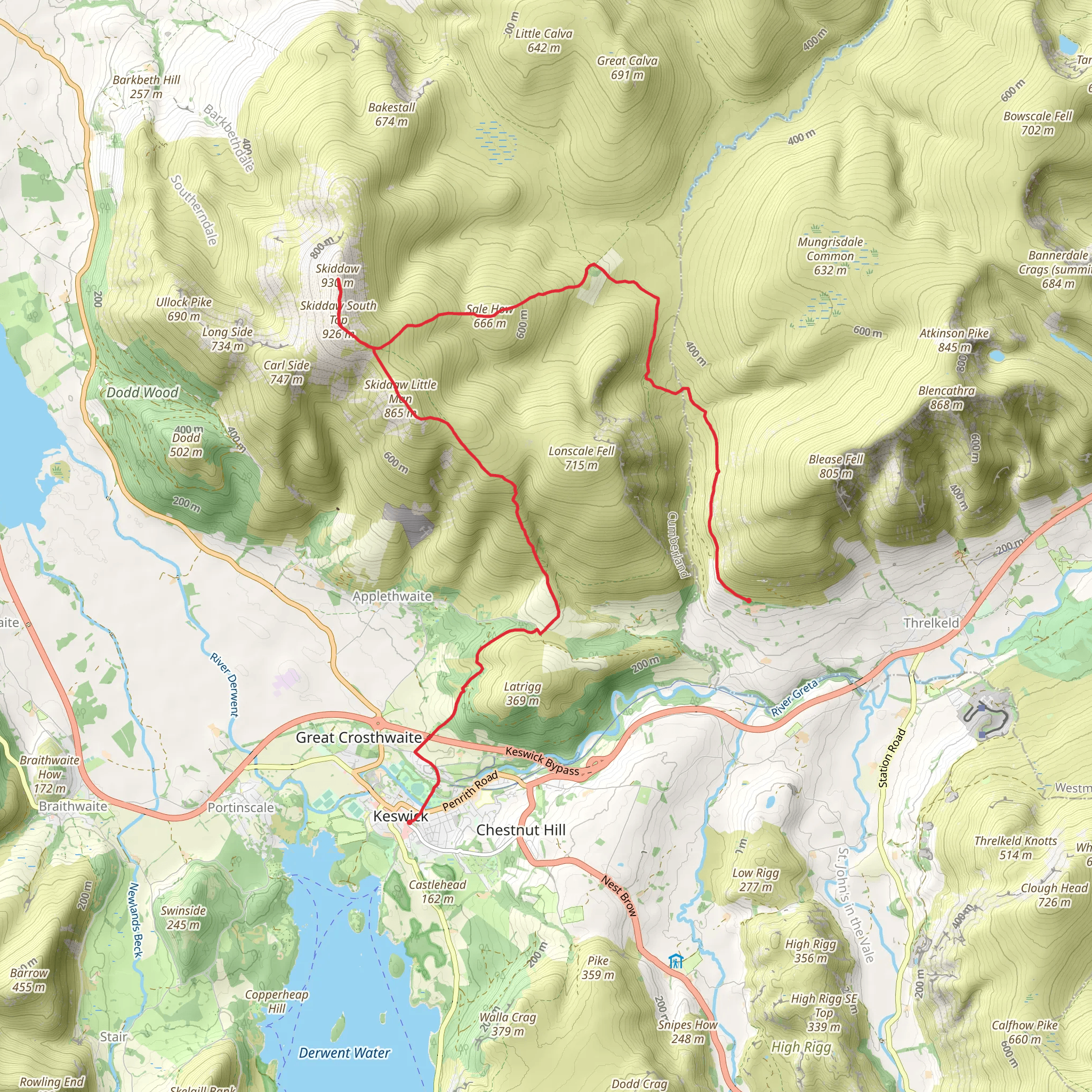 Skiddaw and Sale How from Keswick mobile static map