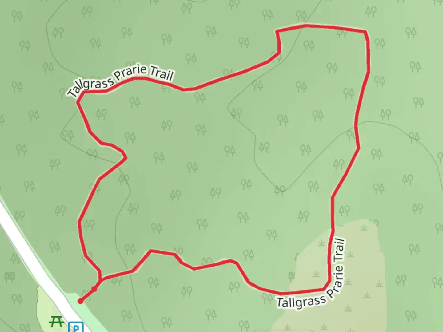 An image depicting the trail Tallgrass Prarie Loop Trail and its surrounding area.