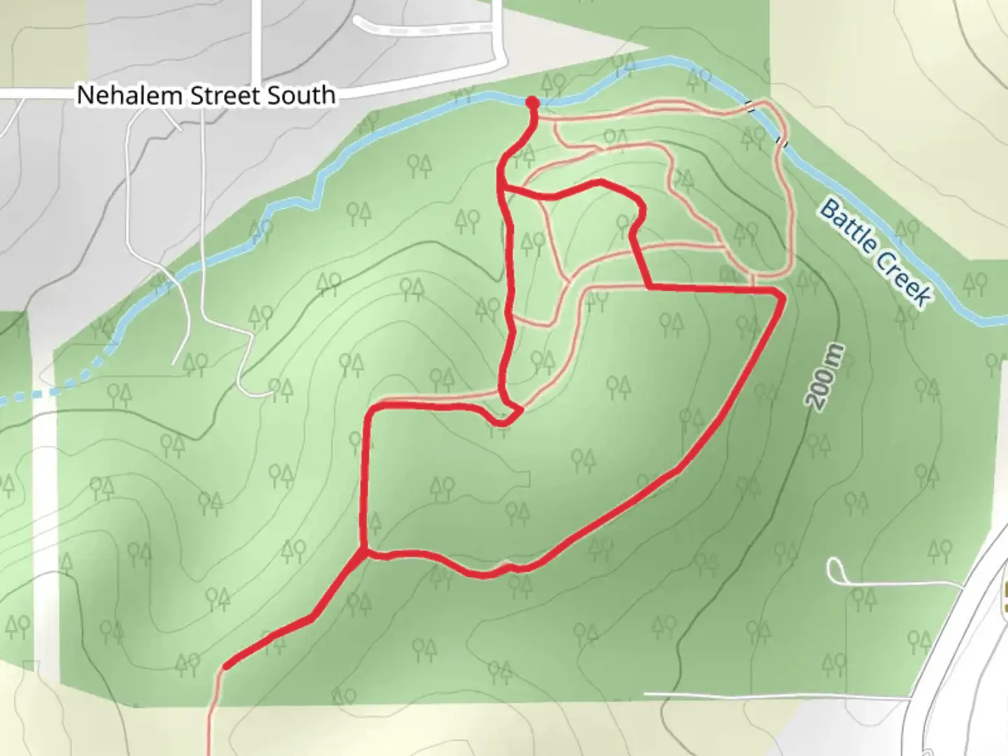 An image depicting the trail Nehalem Street South Loop - South and its surrounding area.