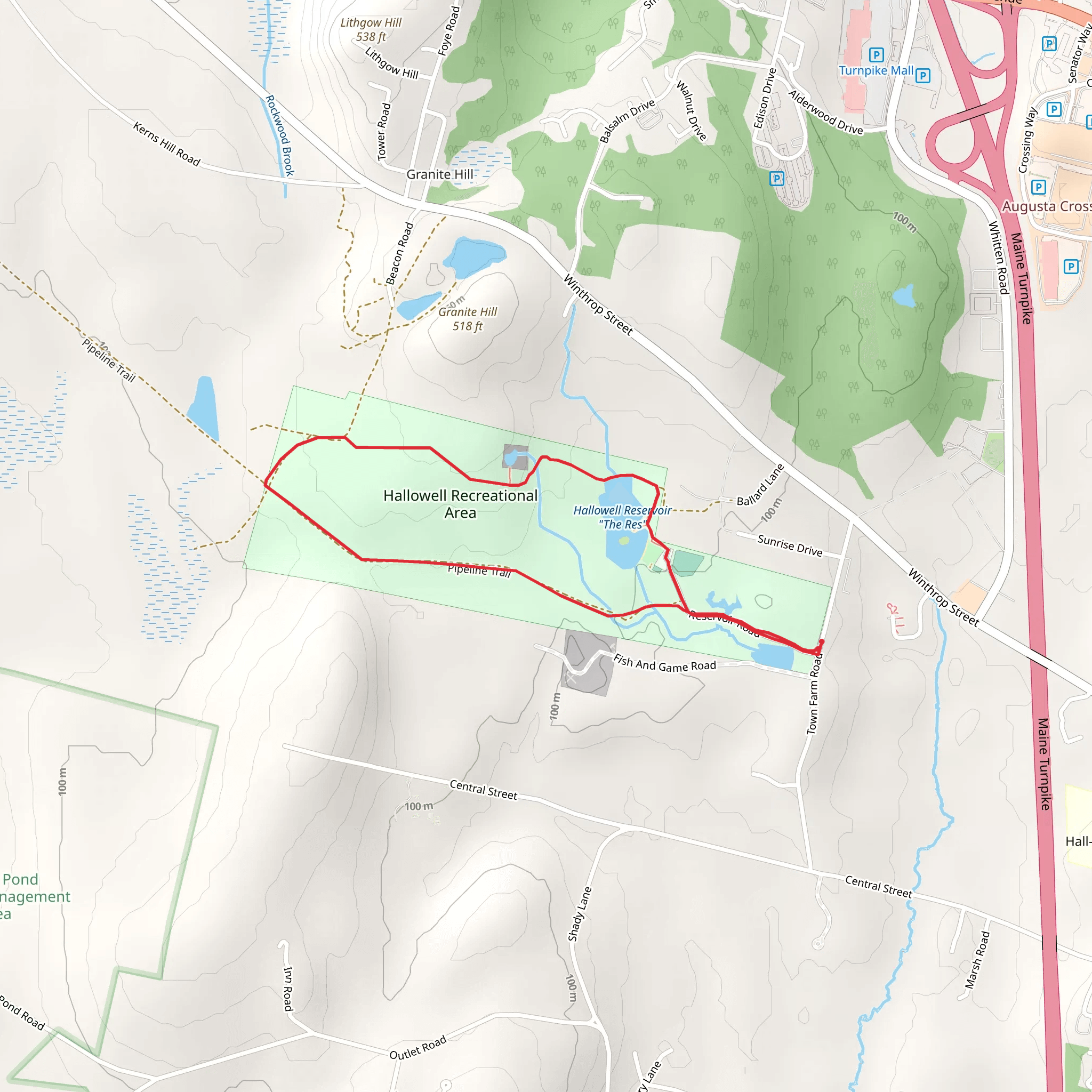 Hallowell Reservoir via Quarry Trail mobile static map
