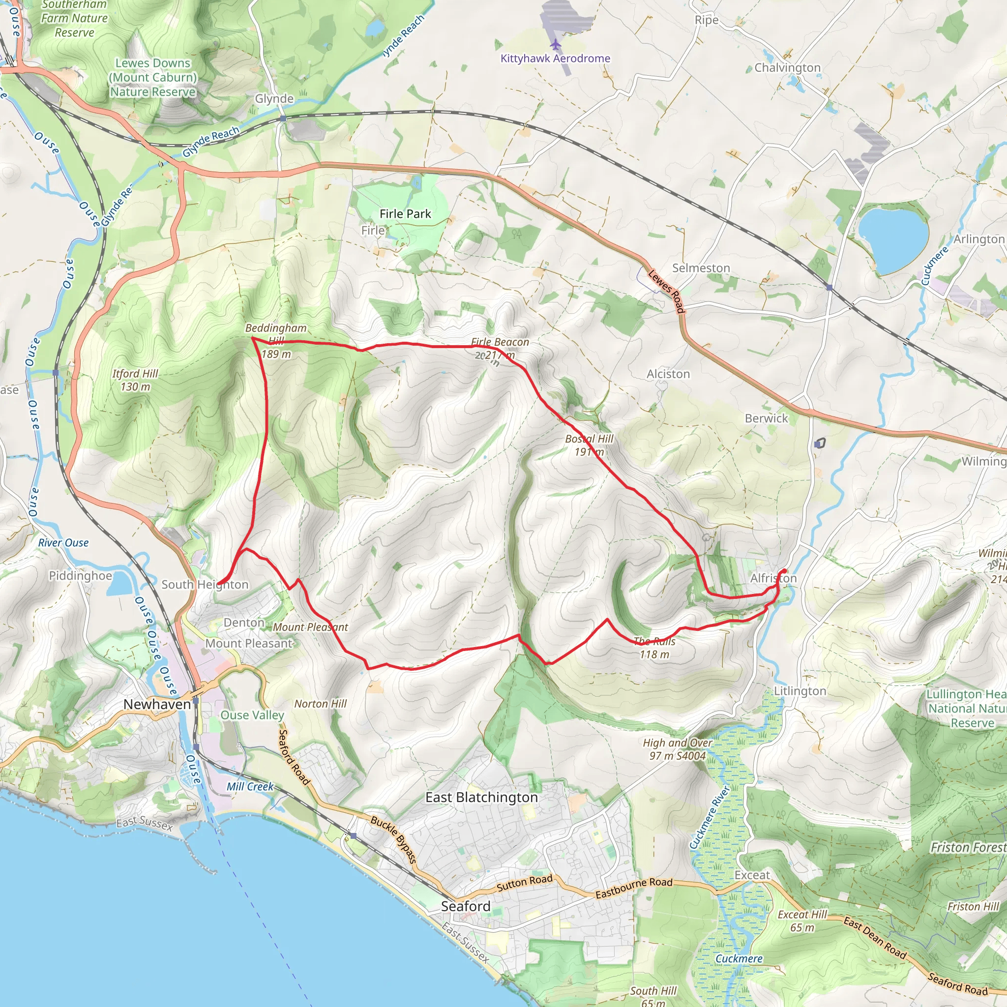 Bostal Hill, Beddingham Hill and Alfriston Cuntry Park Loop mobile static map