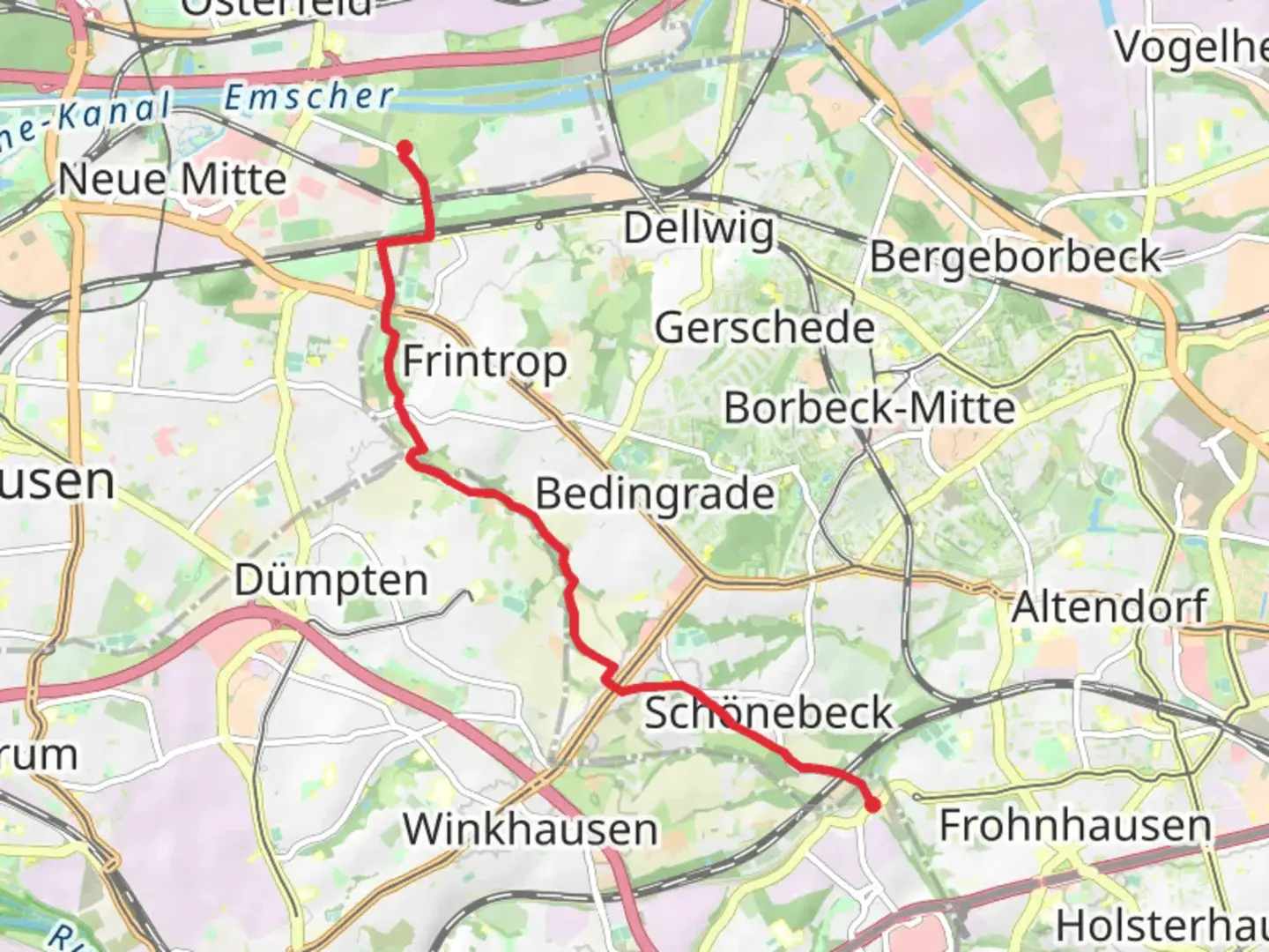 An image depicting the trail Schoenebeck to Borbeck via St Josef Trail and its surrounding area.