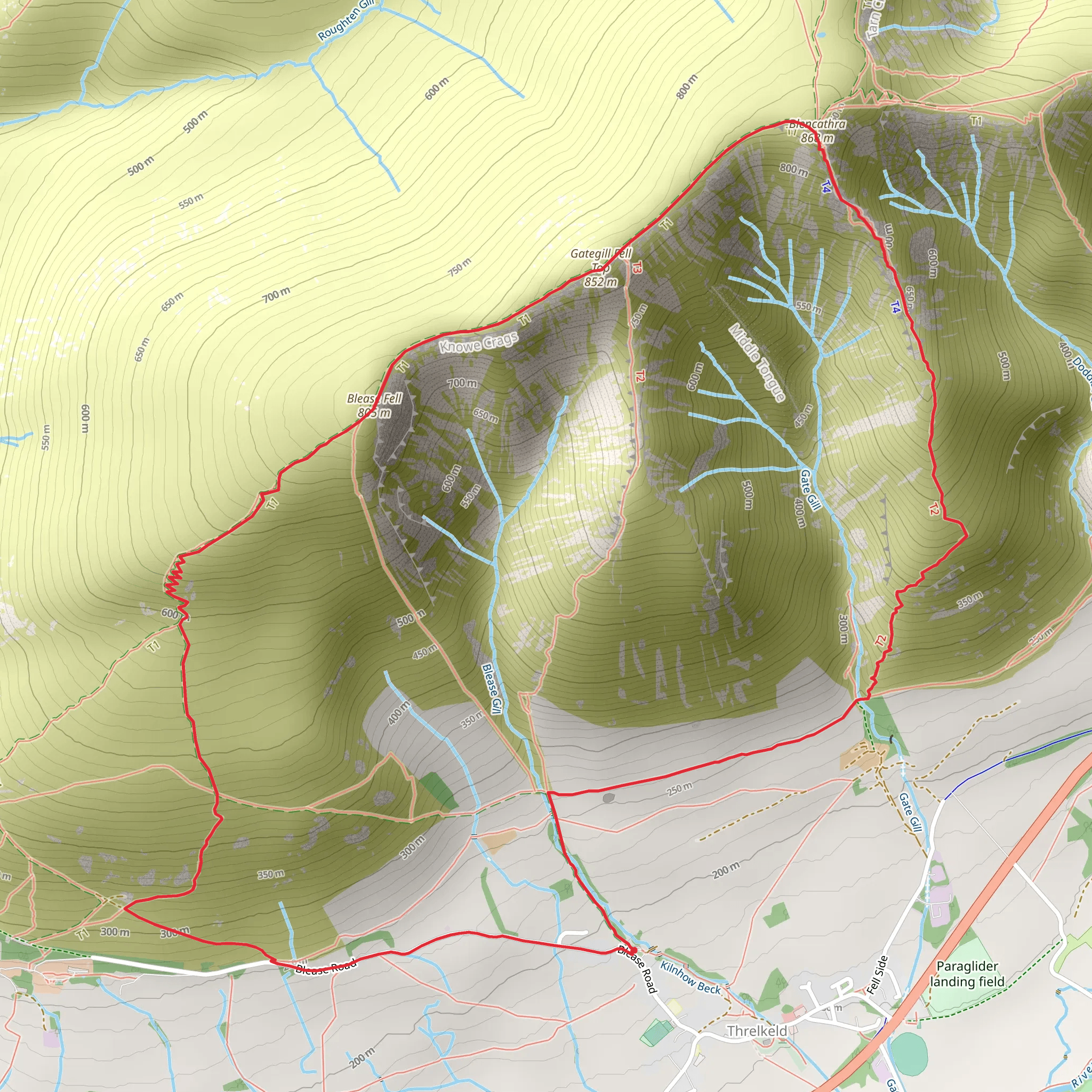 Blencathra Loop from Threlkeld mobile static map