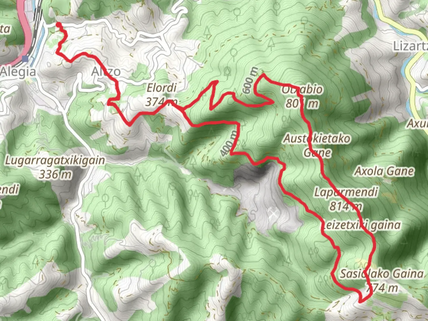 An image depicting the trail Altzomendi PR GI 113 and its surrounding area.