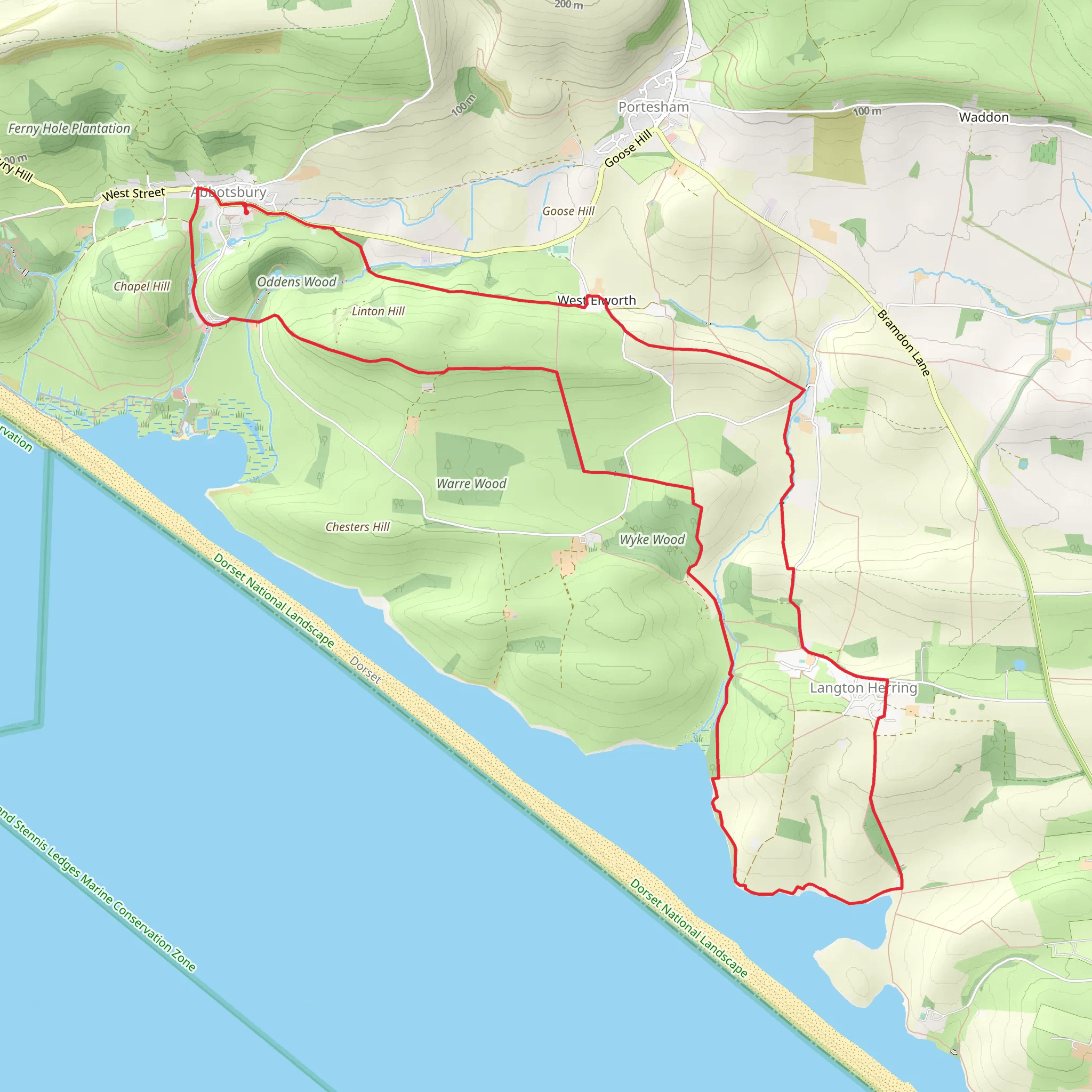 Rodden and Langton Herring from Abbotsbury mobile static map