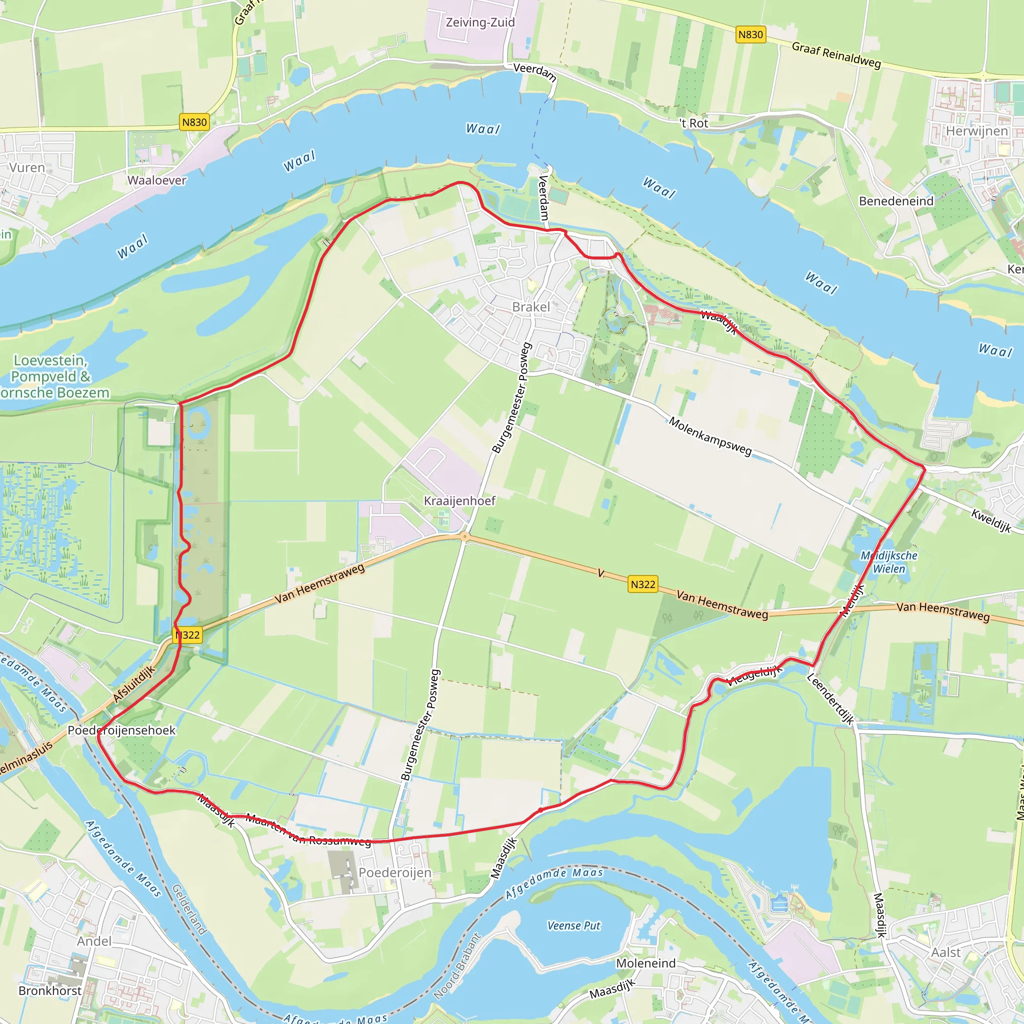 Waarden, Fort Batterij Onder Brakel and Meidijksche Wielen Loop mobile static map