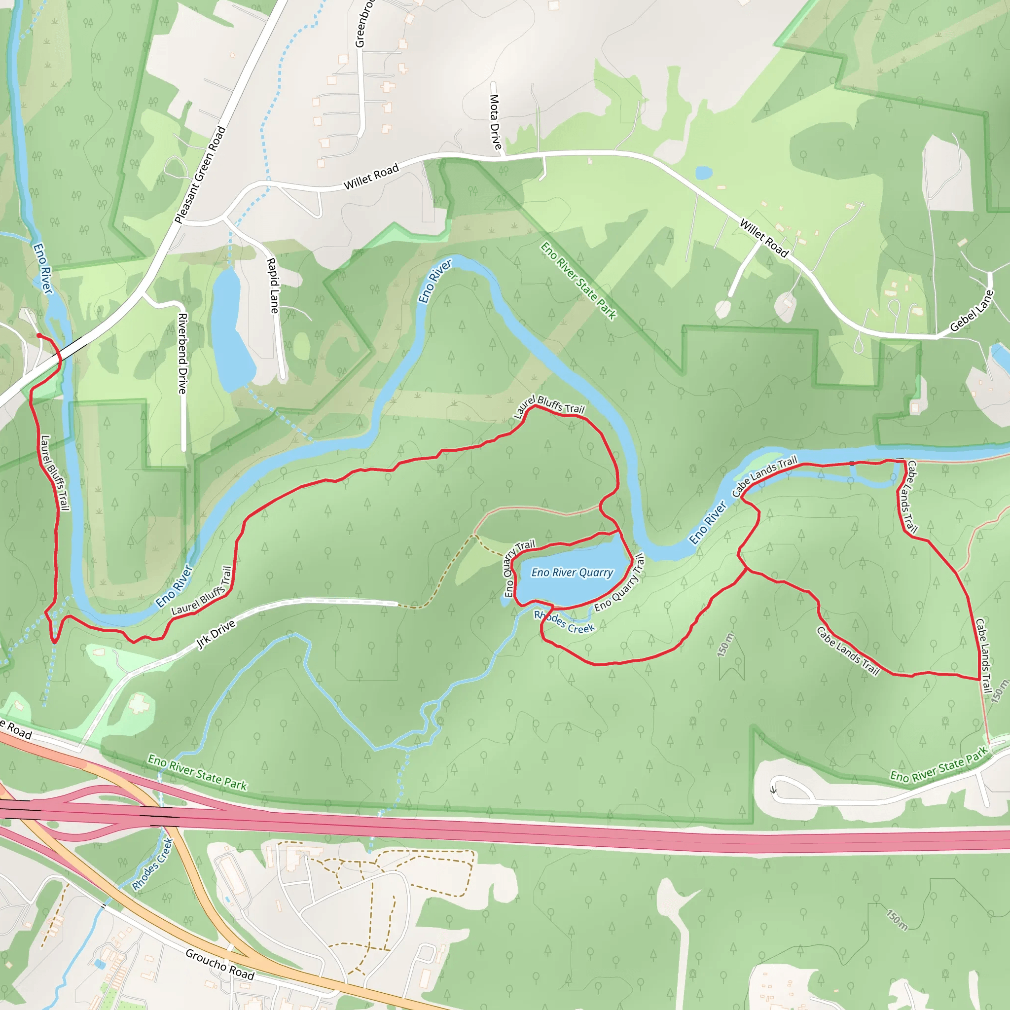 Laurel Bluffs, Eno River Quarry and Cable Lands Loop Trail mobile static map