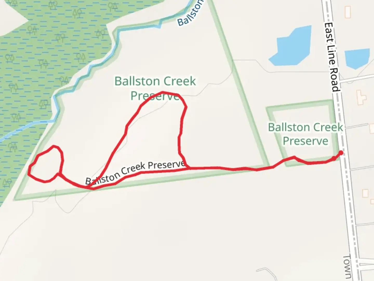 An image depicting the trail Ballston Creek Preserve Loop Trail and its surrounding area.