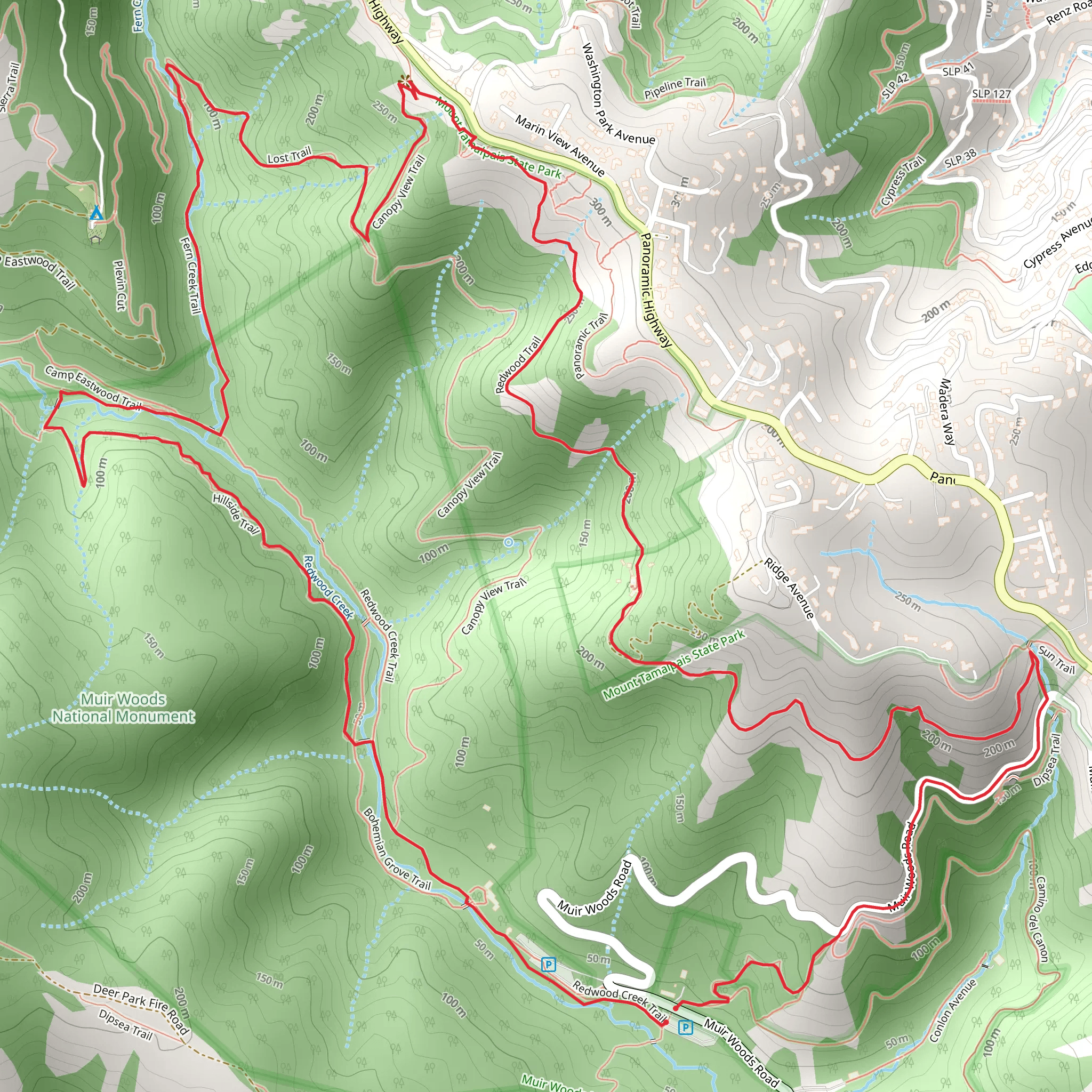 Fern Creek, Hillside Trail, Redwood Trail and Dipsea Loop Trail mobile static map