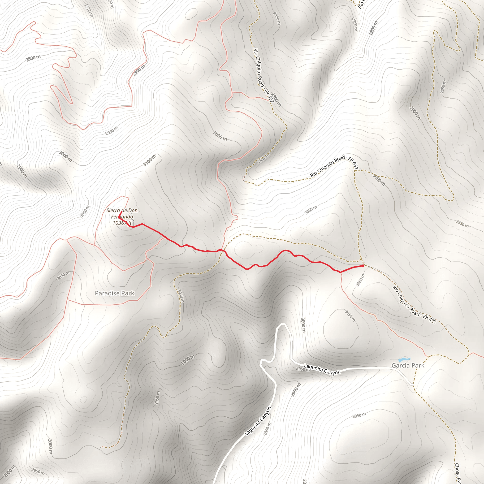Sierra de Don Fernando via South Boundary Trail Out and Back mobile static map