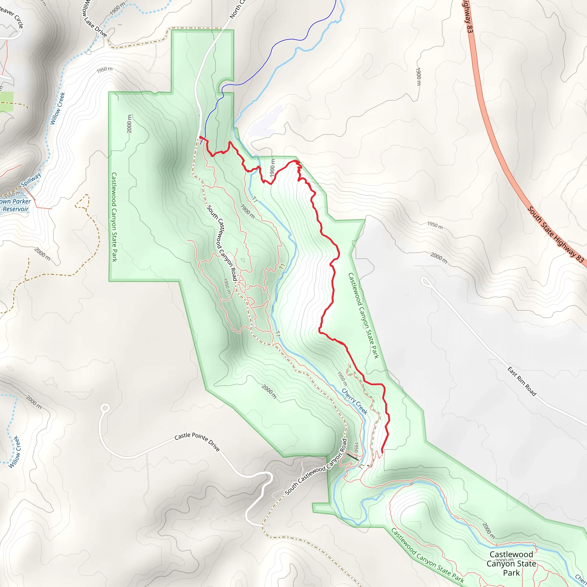 Cherry Creek via Rimrock Trail mobile static map