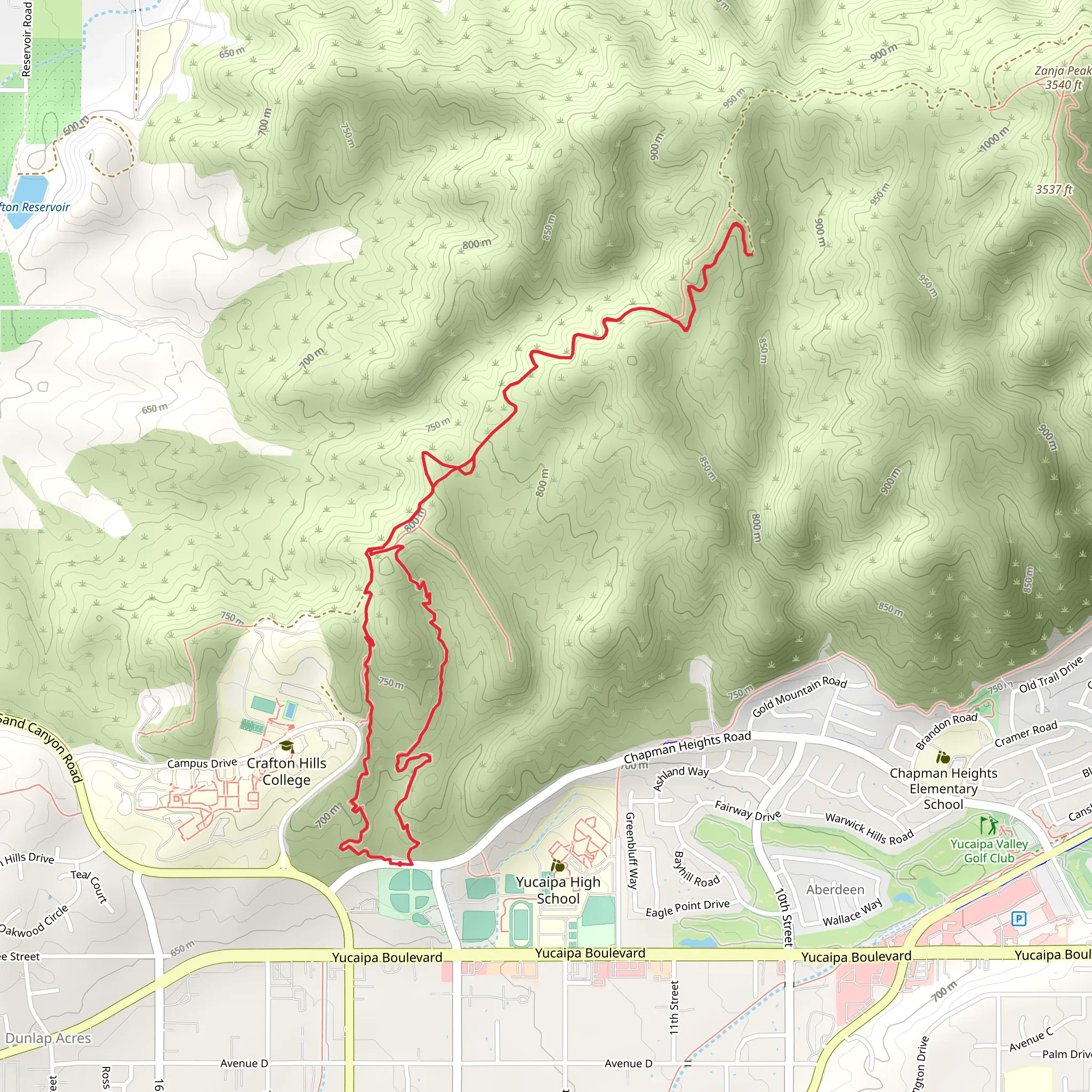 Thunderbird, Crafton Hills Ridge and Three Hawks Loop Trail mobile static map