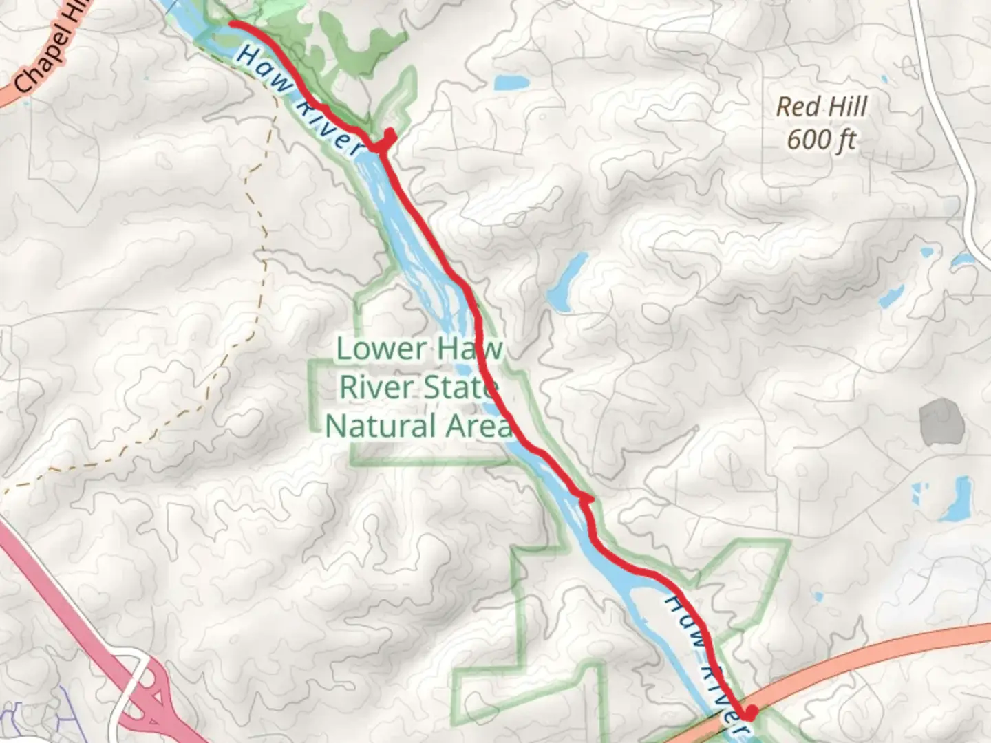 An image depicting the trail Lower Haw River Trail and its surrounding area.