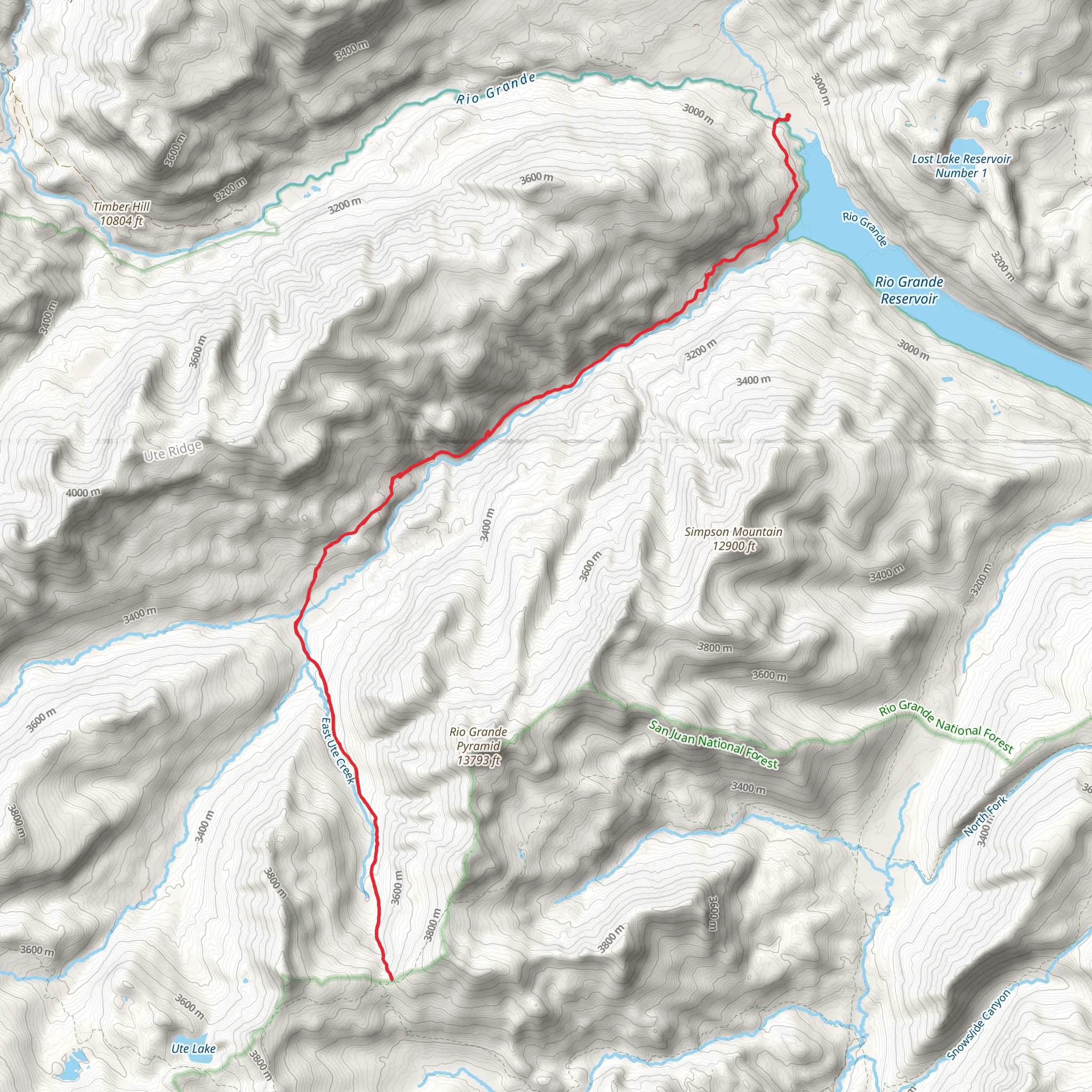 East Ute Creek Trail via Ute Creek Trail mobile static map