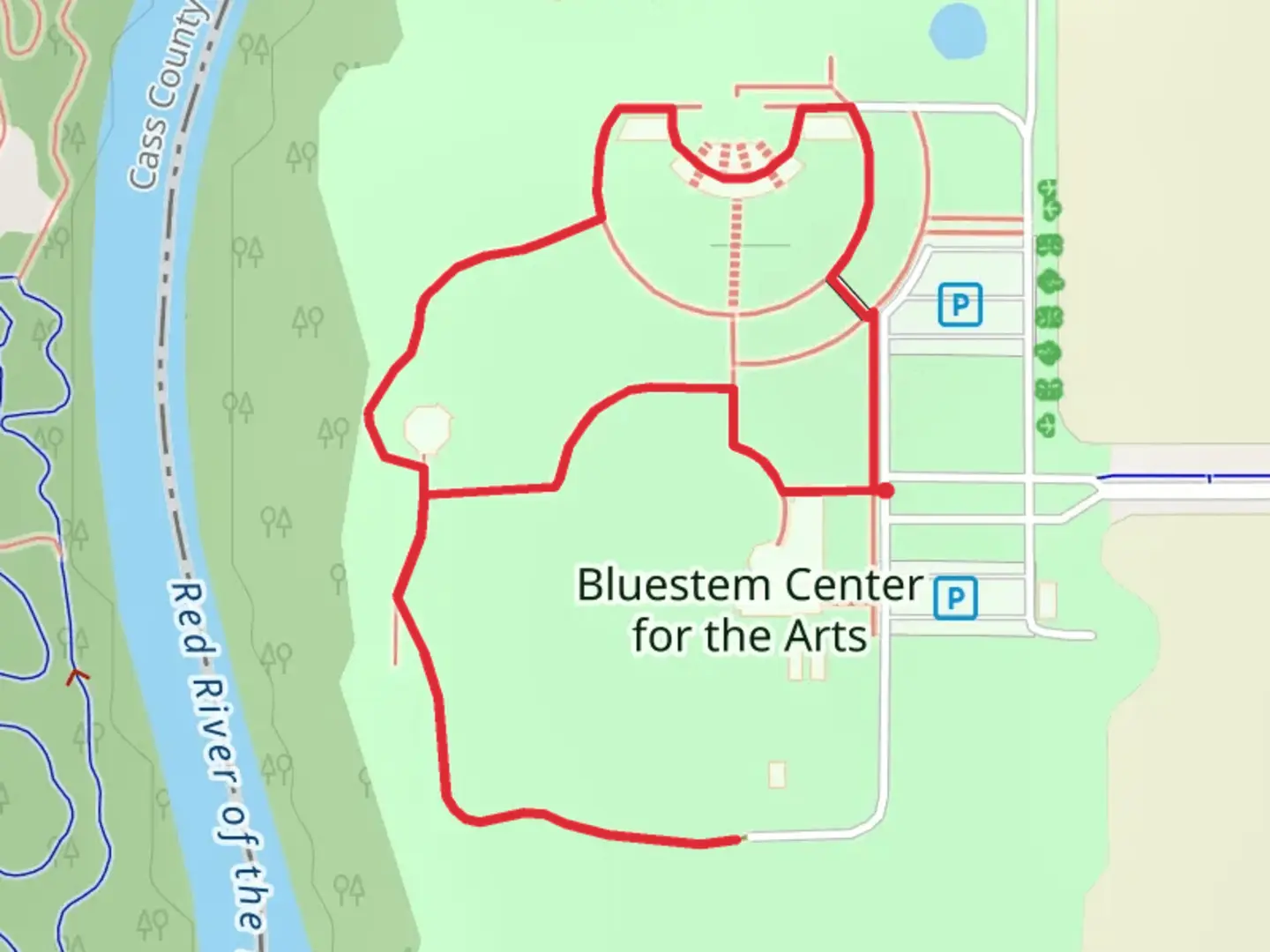 An image depicting the trail Bluestem Center for the Arts Loop and its surrounding area.