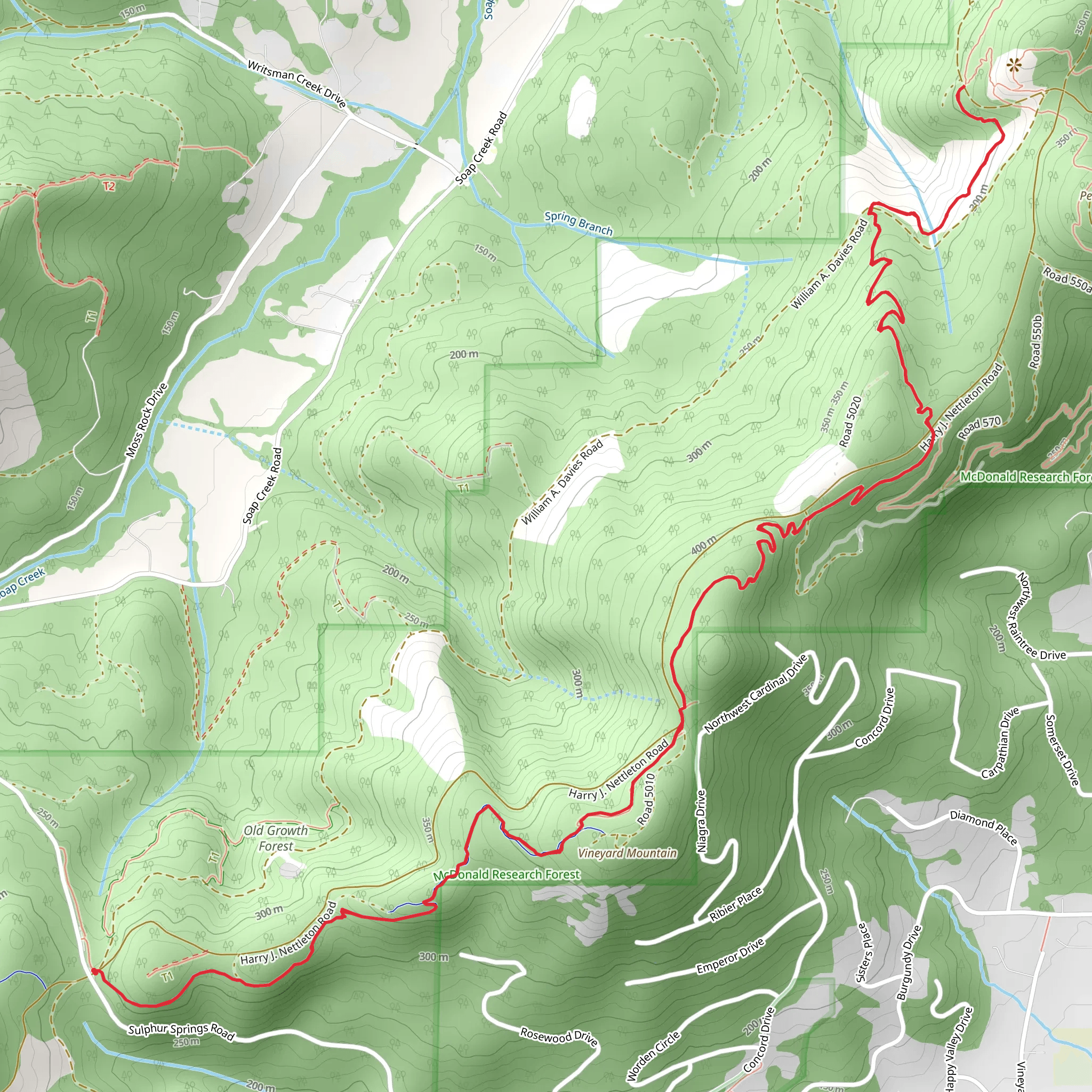 Vineyard Mountain Trail and Dave's Trail mobile static map