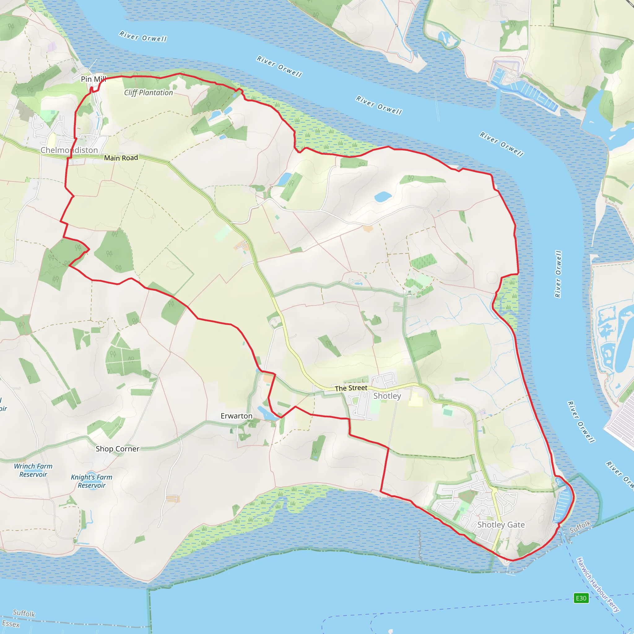 Shotley Gate and Ewarton from Chelmondiston mobile static map