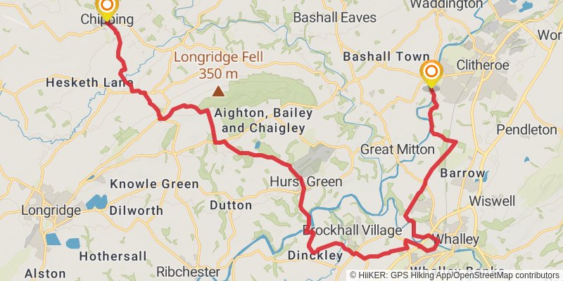 Lancashire to Yorkshire Historical Walk stage 4 Map