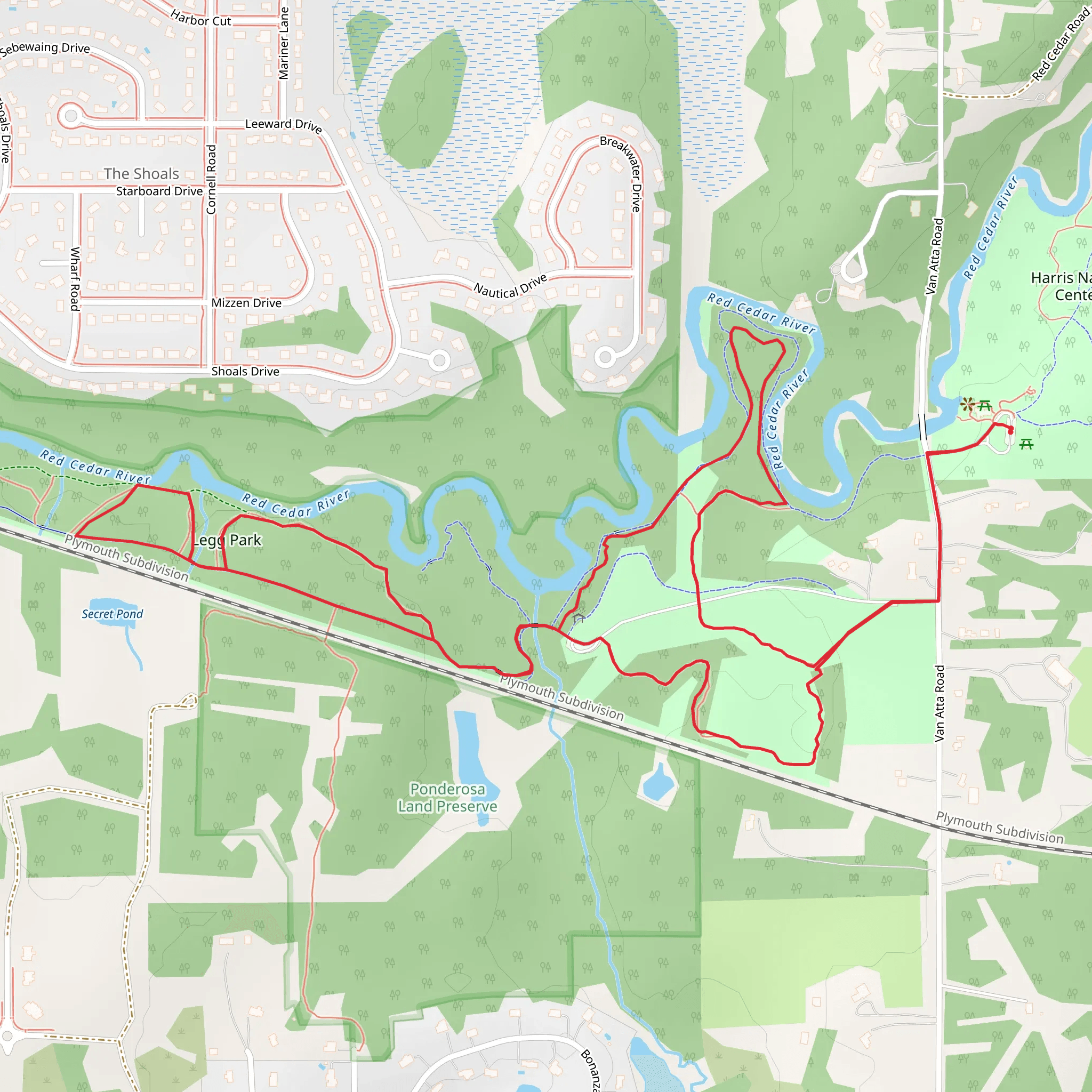 Red Cedar River and Legg Park Loop mobile static map