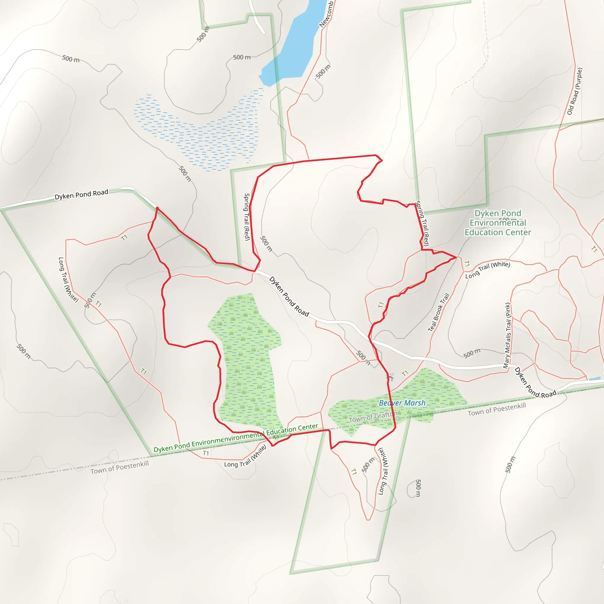 Long Trail at Dyken Pond Center - White and Spring Trail Loop mobile static map