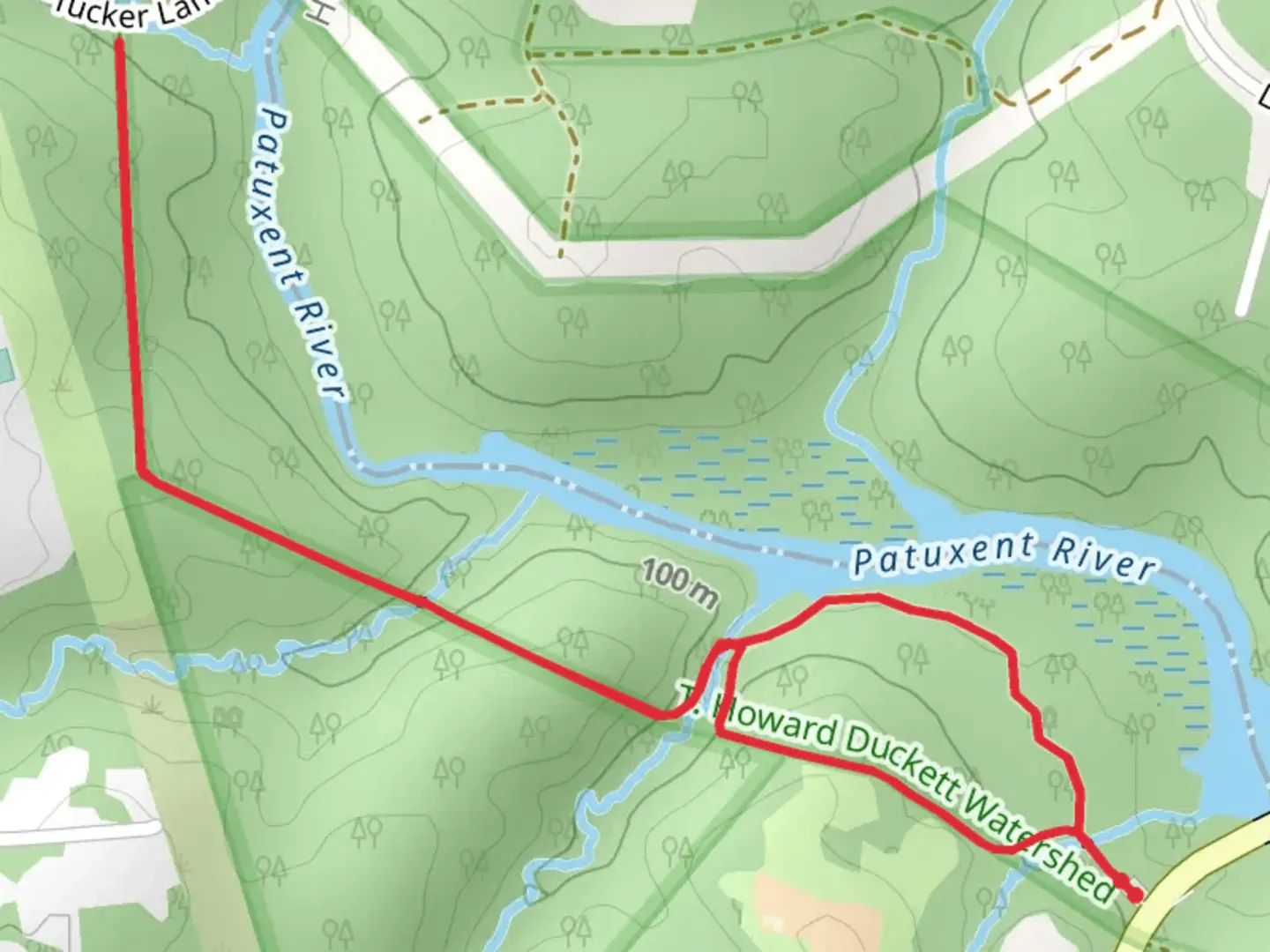 An image depicting the trail Walk beside Patuxent River - Ednor Road and its surrounding area.