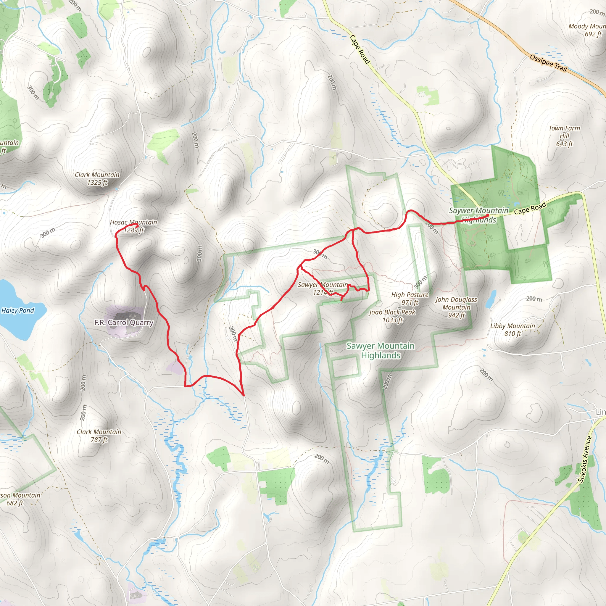 Hosac Mountain and Sawyer Mountain mobile static map