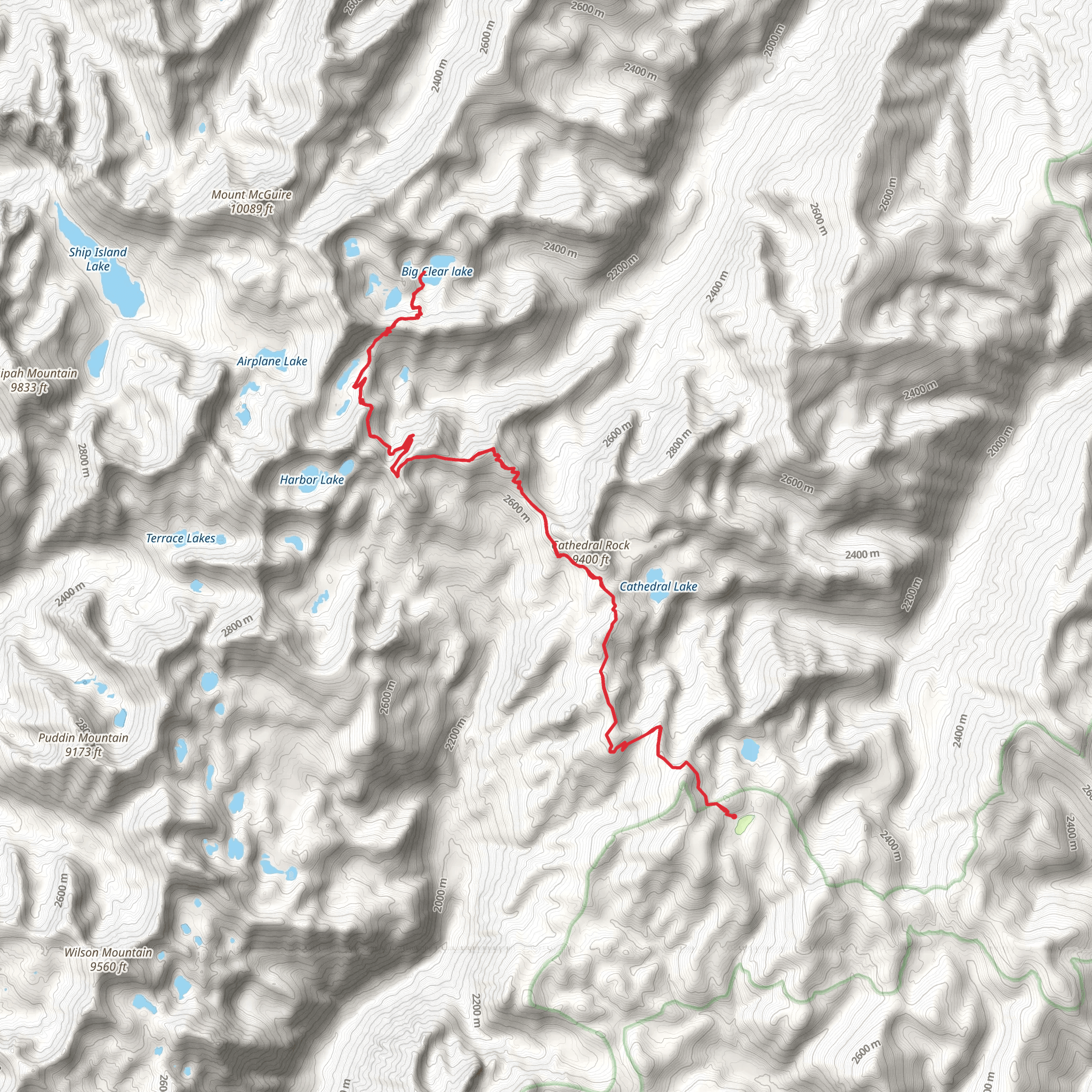 Big Clear Lake via Bighorn Crags Trail mobile static map
