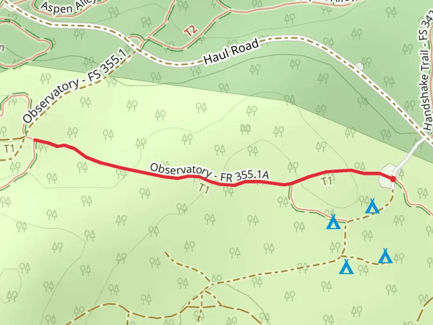 An image depicting the trail Observatory Out and Back and its surrounding area.