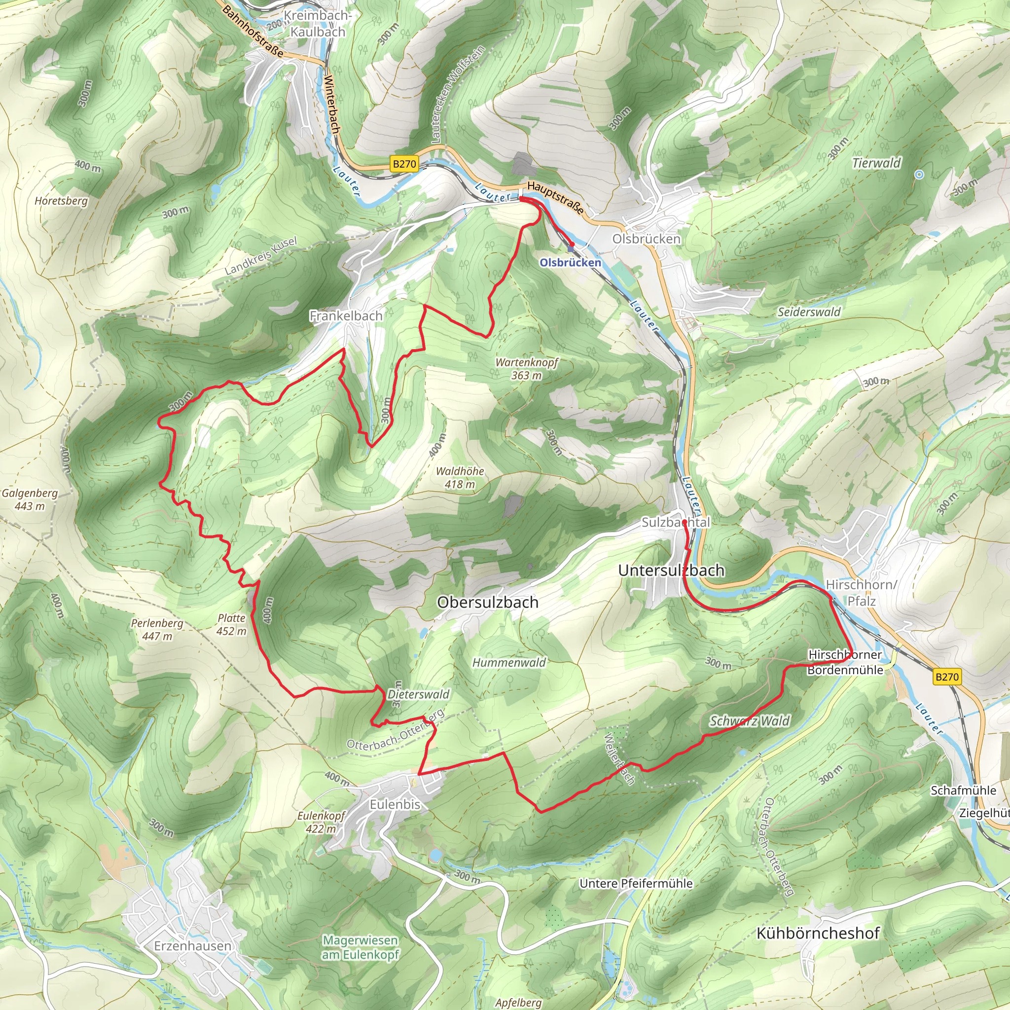 Olsbruecken to Sulzbachtal via Teufelstour mobile static map