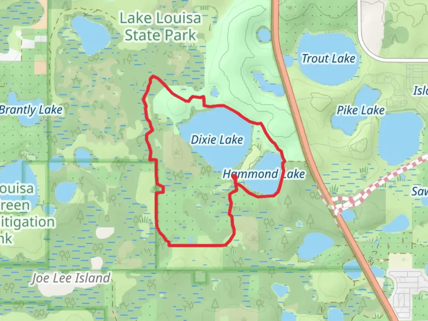 An image depicting the trail Hammond and Dixie Lake Loop and its surrounding area.