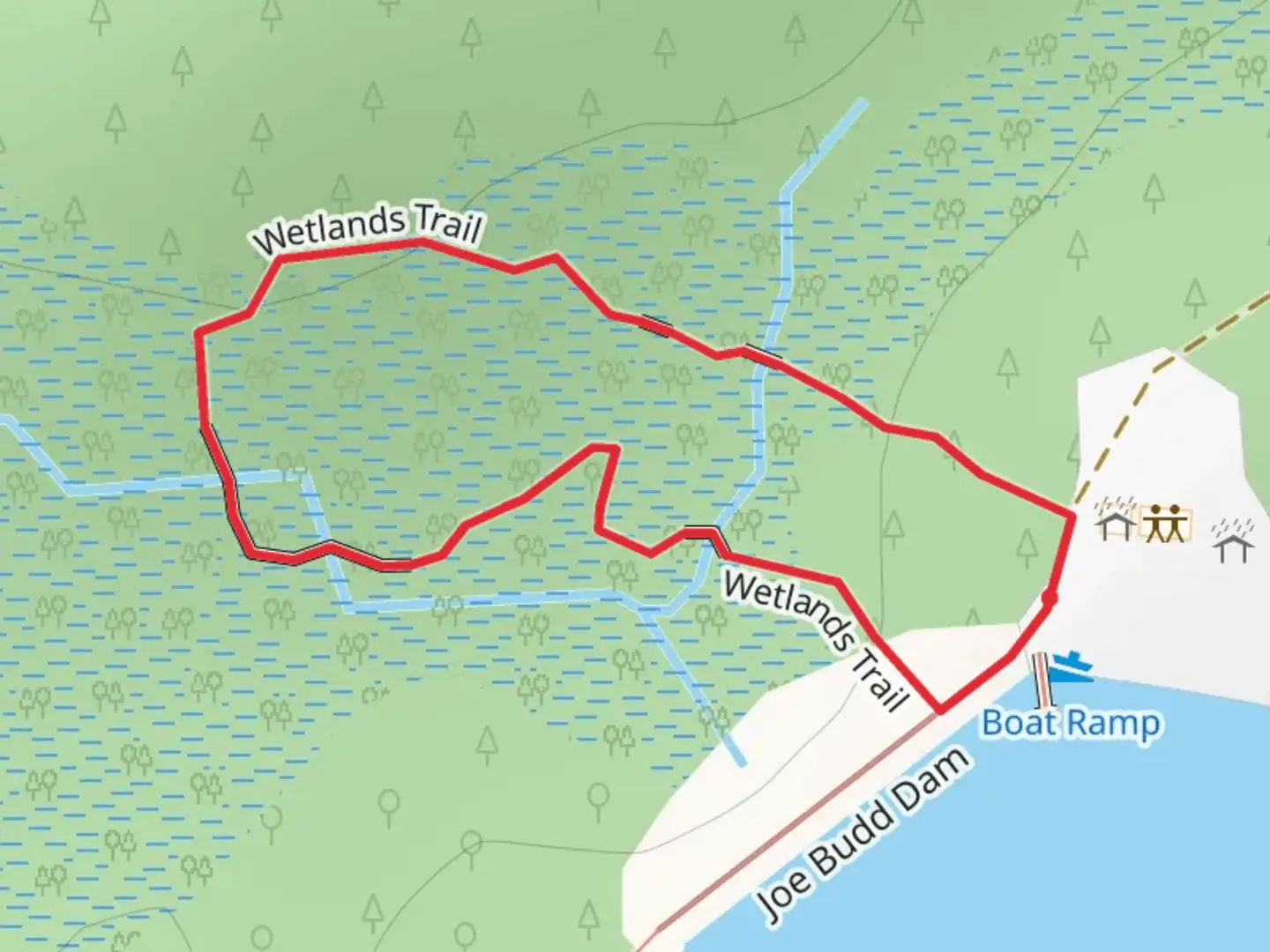 An image depicting the trail Wetlands Loop Trail and its surrounding area.
