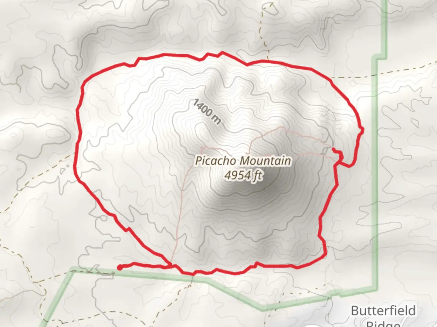 An image depicting the trail Loop around Picacho Mountain and its surrounding area.