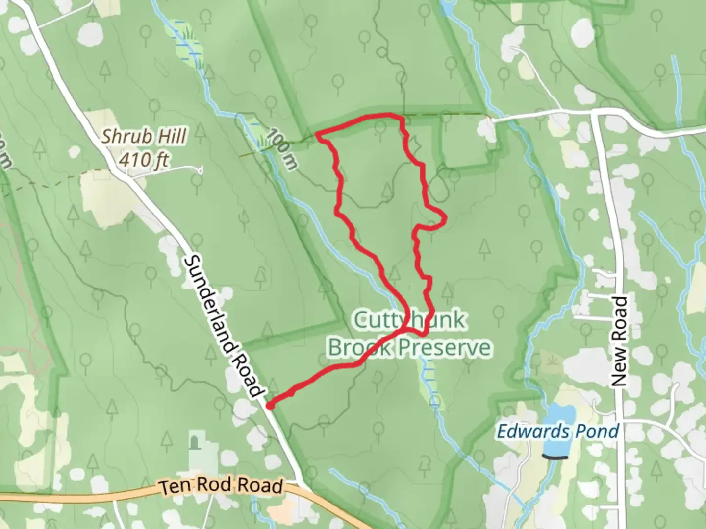 An image depicting the trail Cuttyhunk Brook Preserve Loop Trail and its surrounding area.