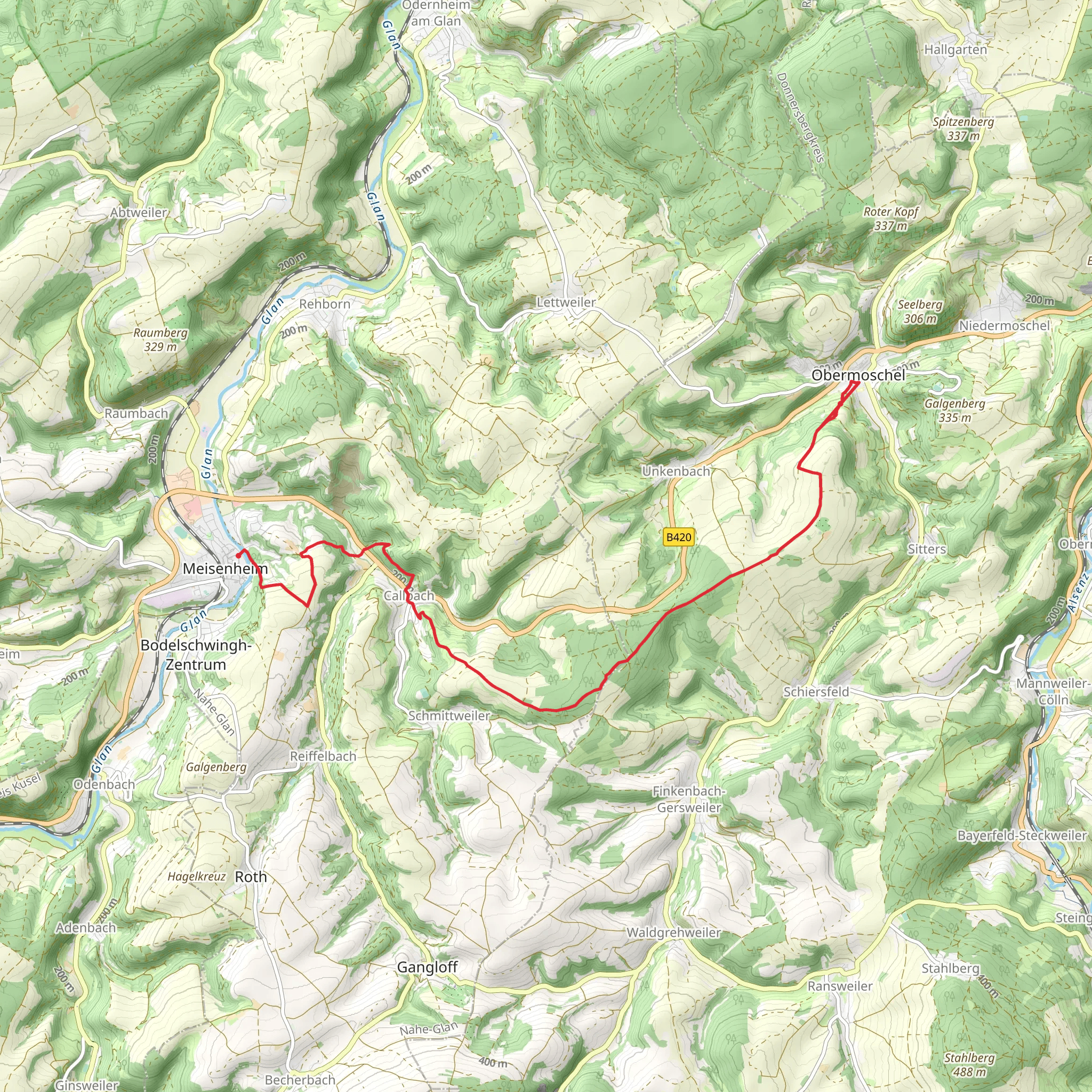 Obermoschel to Meisenheim via Pfaelzer Hoehenweg mobile static map