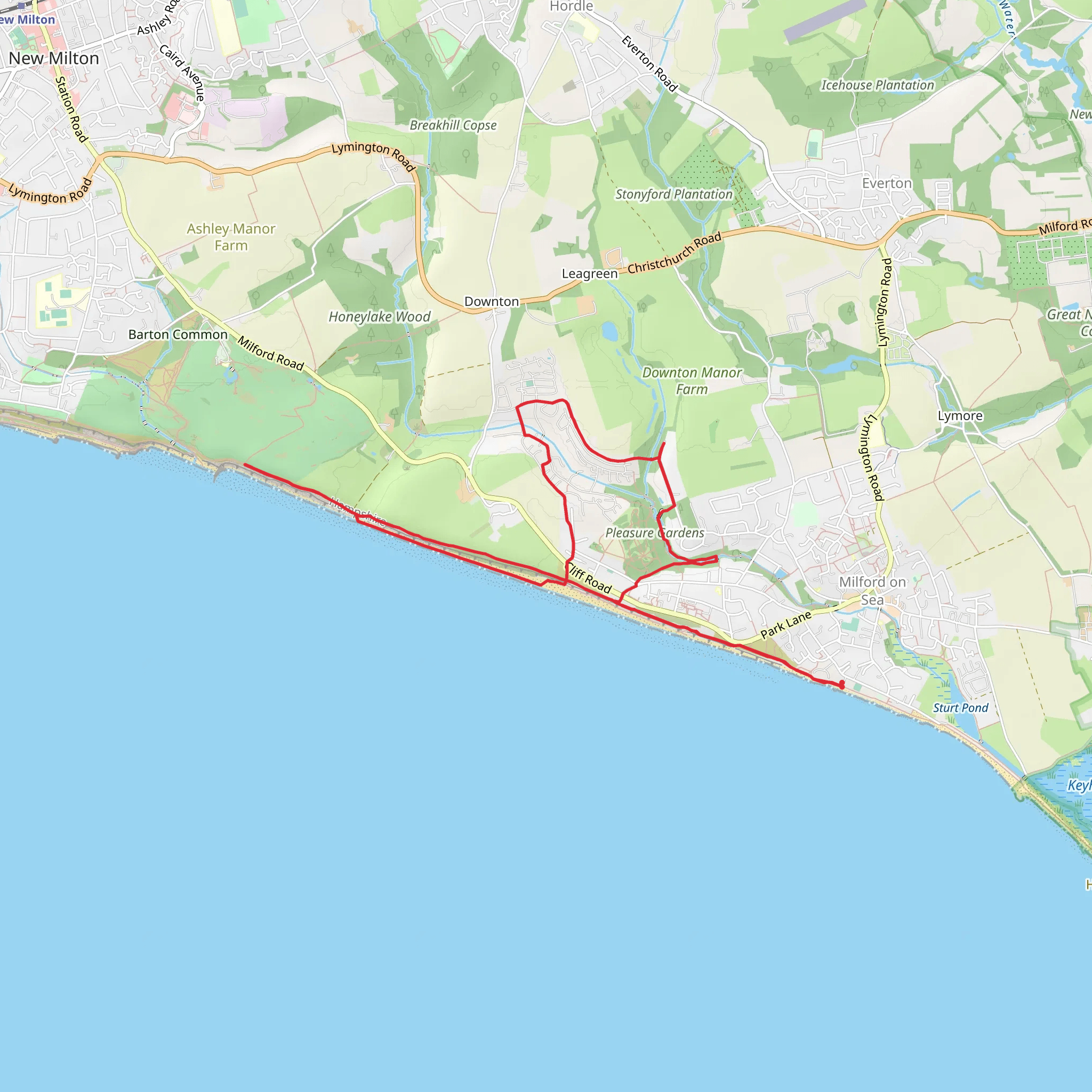 Pleasure Gardens, Shorefield Country Park and Mean Low Water Walk mobile static map