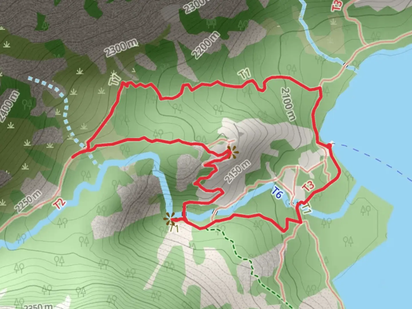 An image depicting the trail Boat Dock and Jenny Lake Loop Trail and its surrounding area.