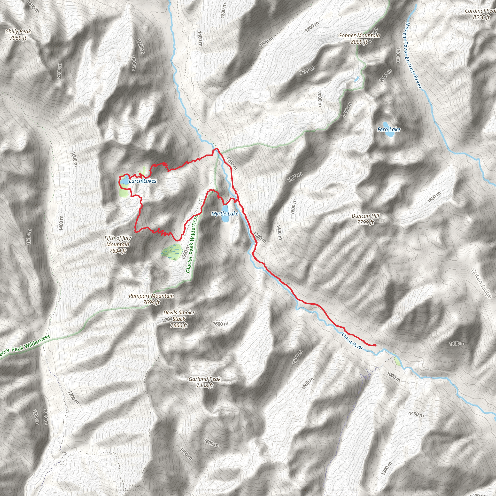 Entiat River, Larch Lakes and Cow Creek Loop Trail mobile static map