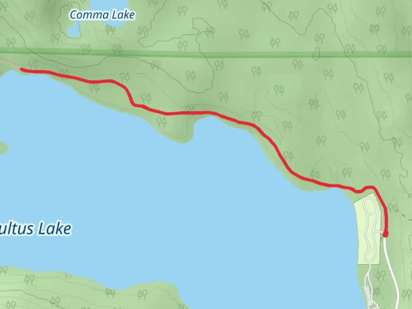 An image depicting the trail Cultus Lake - Winopee Lake Trail and its surrounding area.