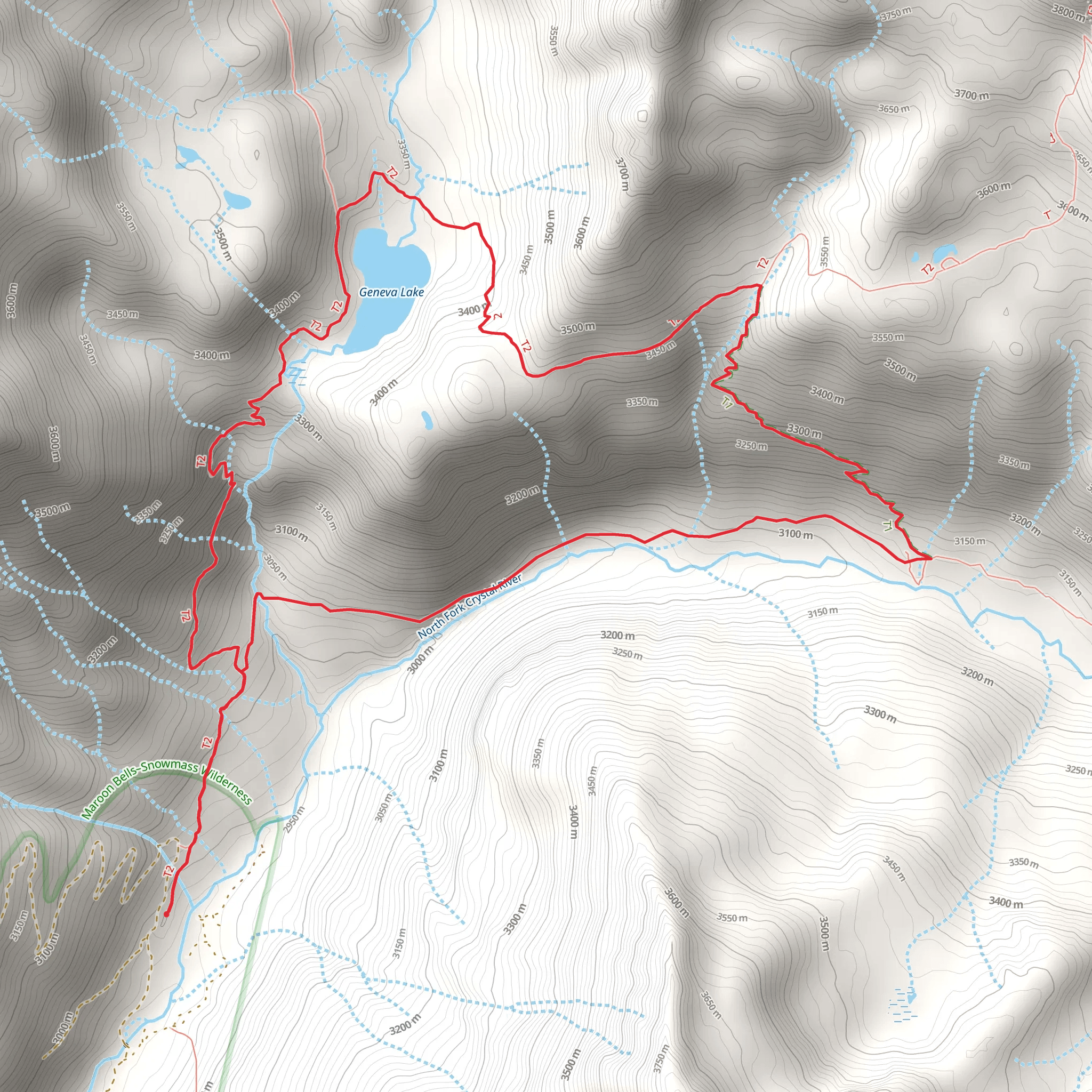 Geneva Lake via North Fork Crystal River Loop mobile static map
