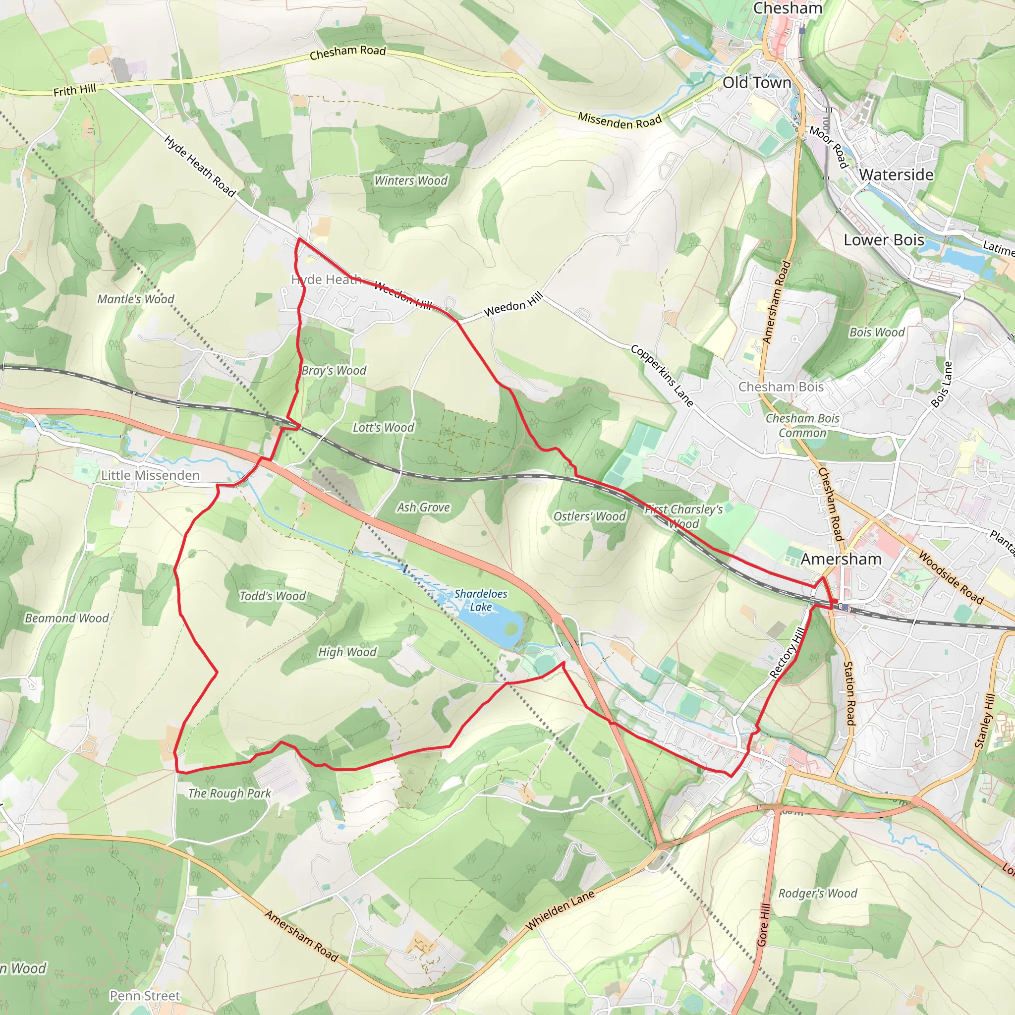 Amersham Circular via Hyde Heath and Little Missenden mobile static map