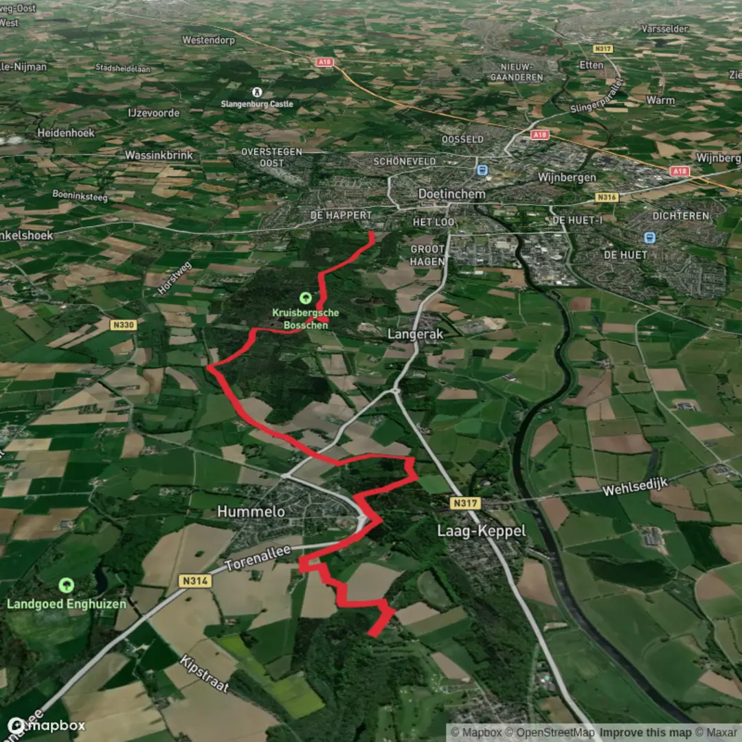 An image depicting the trail De Reuze to Kasteel De Kelder via Wrangebult and Hessenweg and its surrounding area.