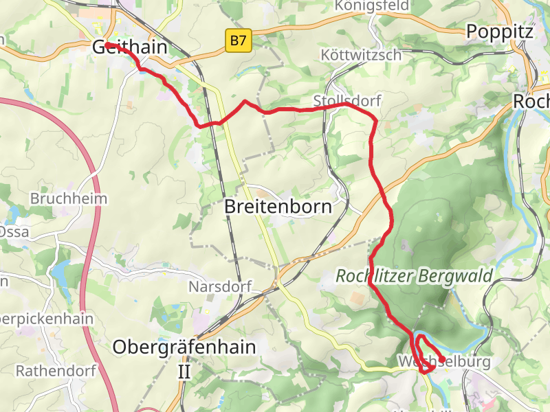 Wechselburg to Geithain via Porphyria Gesamtstrecke