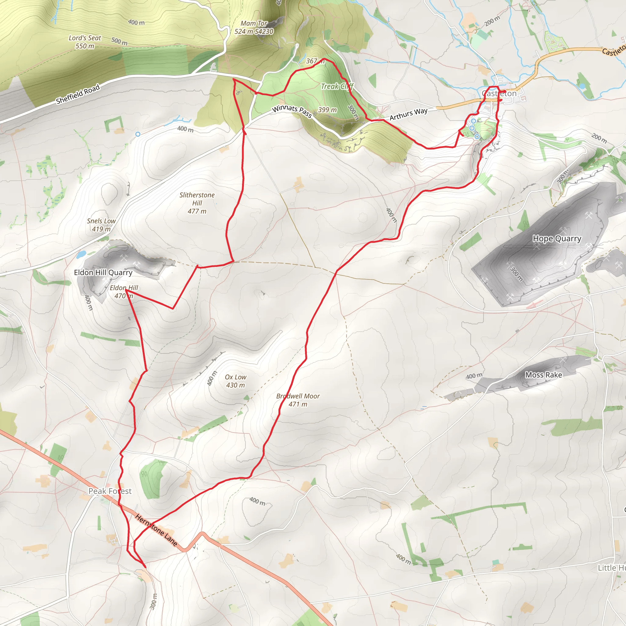 Hike from Castleton via Eldon Hill mobile static map