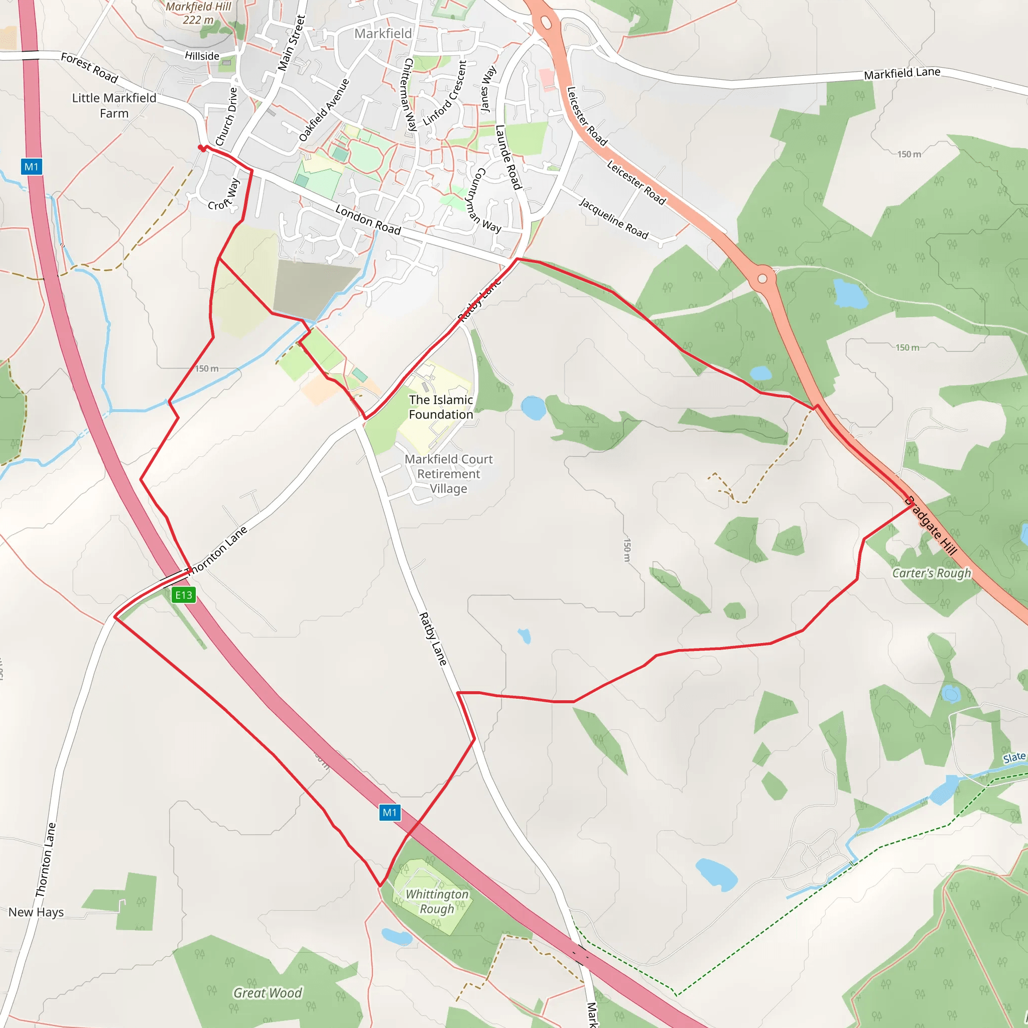New Plantation and Markfield Country Park Loop mobile static map