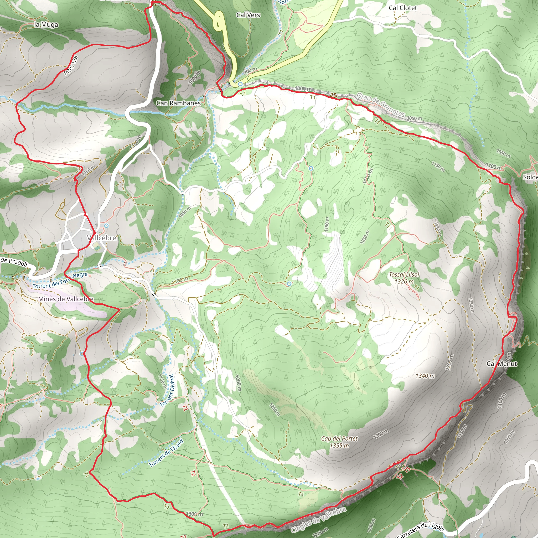 Path through the Cingles de Vallcebre PR C 128 mobile static map