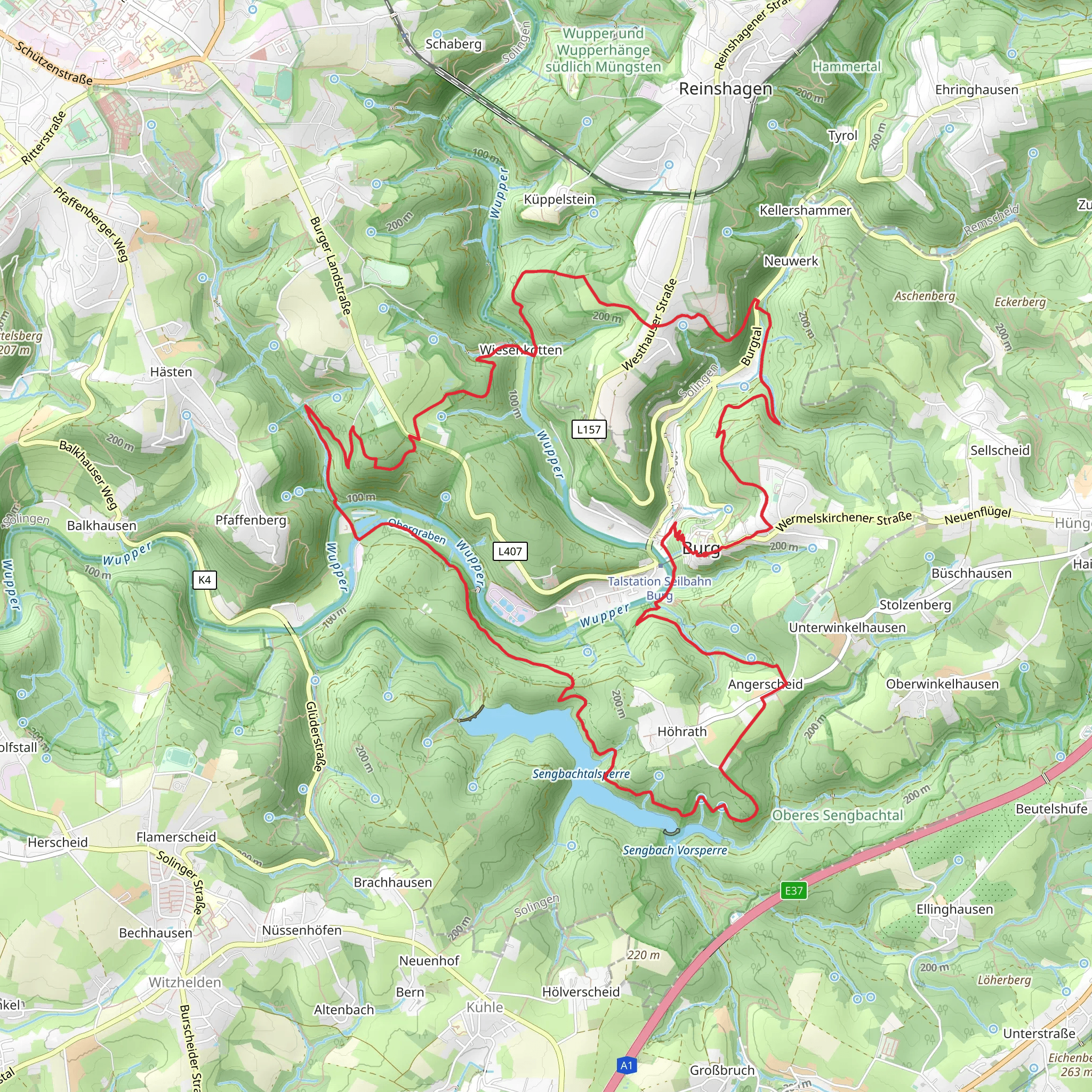 Oberburg Loop via Sengbachtalsperre mobile static map