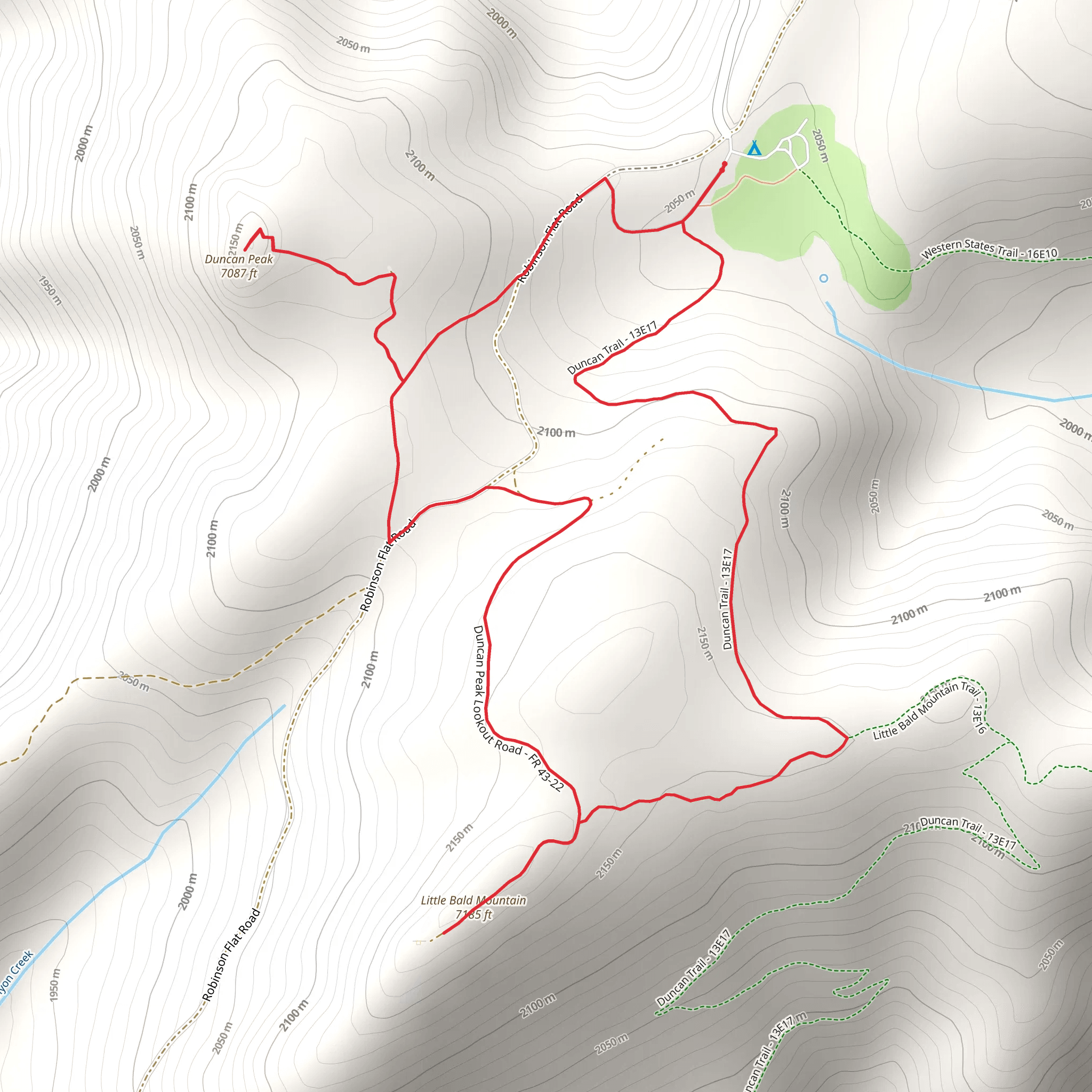 Little Bald Mountain and Duncan Peak Loop via Duncan Trail mobile static map