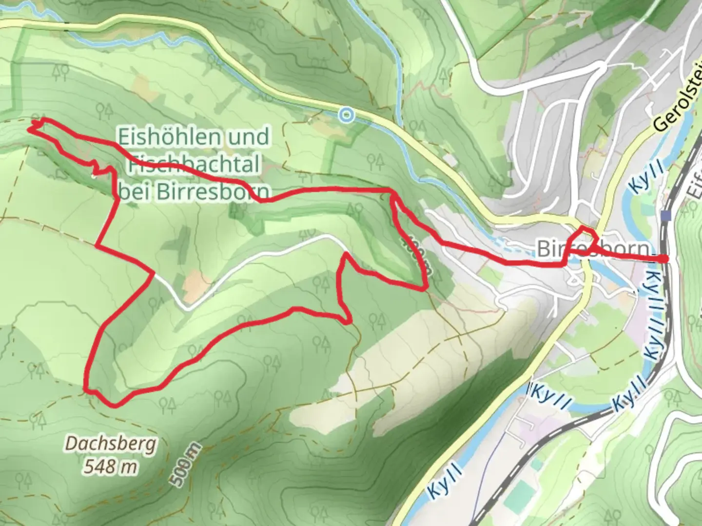 An image depicting the trail Eishoehlen via Felsenweg and its surrounding area.
